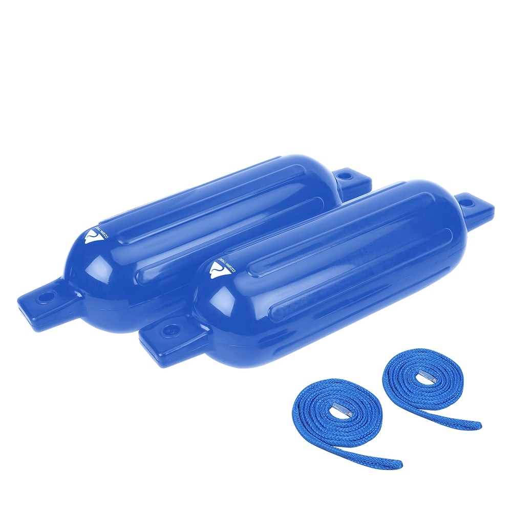 2-pack Inflatable Boat Fenders – Blue 6.5×23″ with Fender Lines, Bumpers Buoys