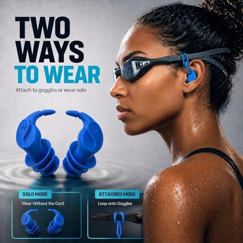 Waterproof Swim Earplugs – 4 Pairs 1 pair (Pack of 4) Blue/Black/Gray/Turquoise