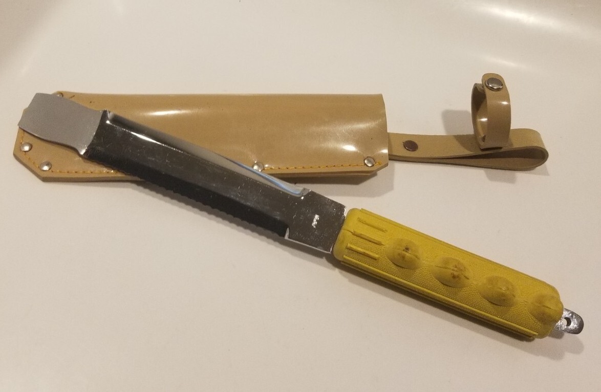 Vintage Diving Knife Dive Diver Tool Stainless Steel Yellow Rubber Handle Japan