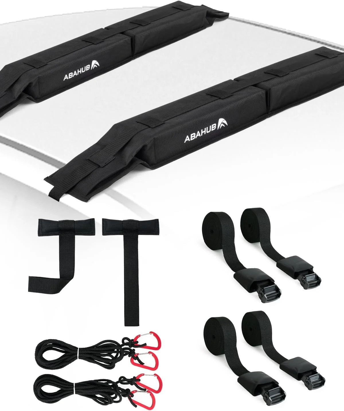 Abahub Soft Roof Rack Pads with 2 Tie Down Straps, 2 Tie Down Ropes, 2 Hood Loop