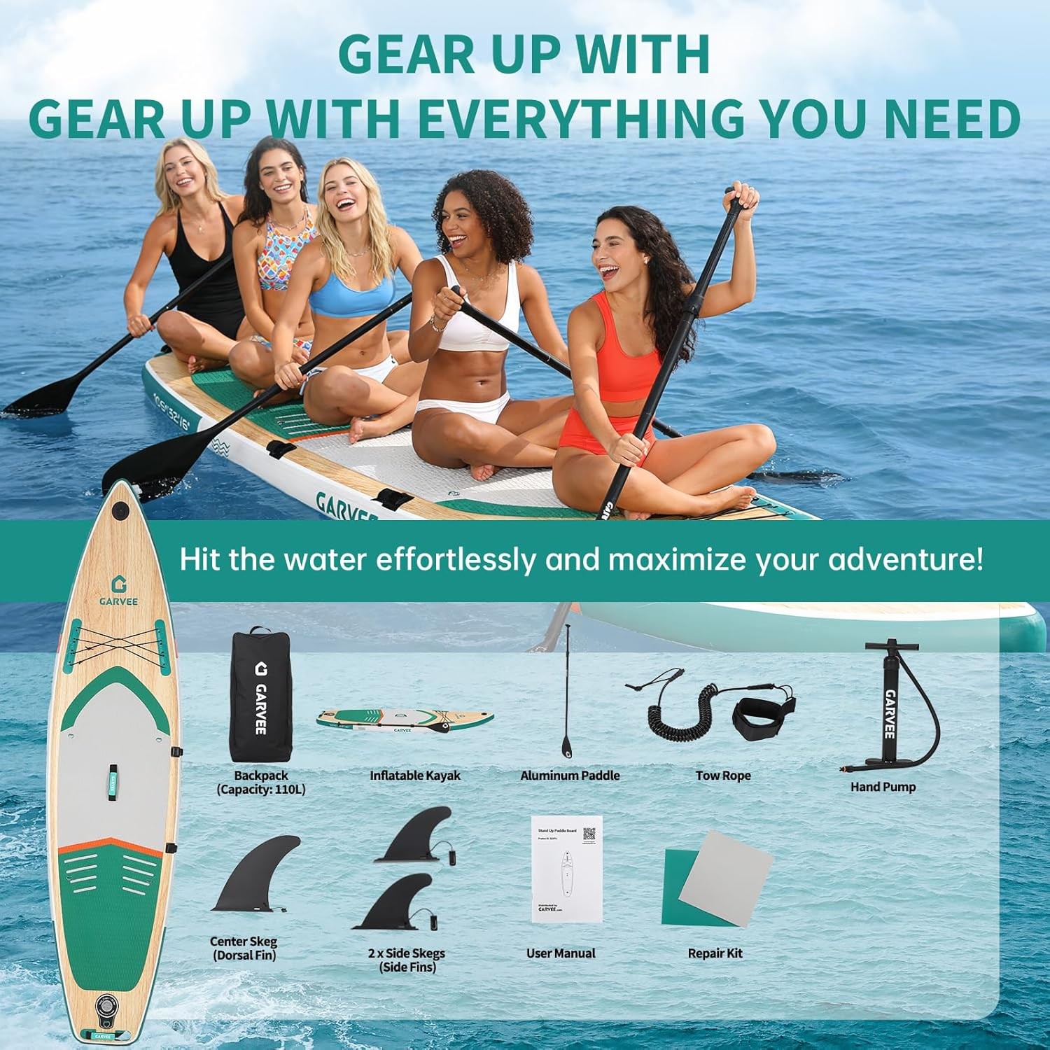 Lightweight PVC 11ft Inflatable Stand Up Paddle Board 300LBS Rise Paddle Board