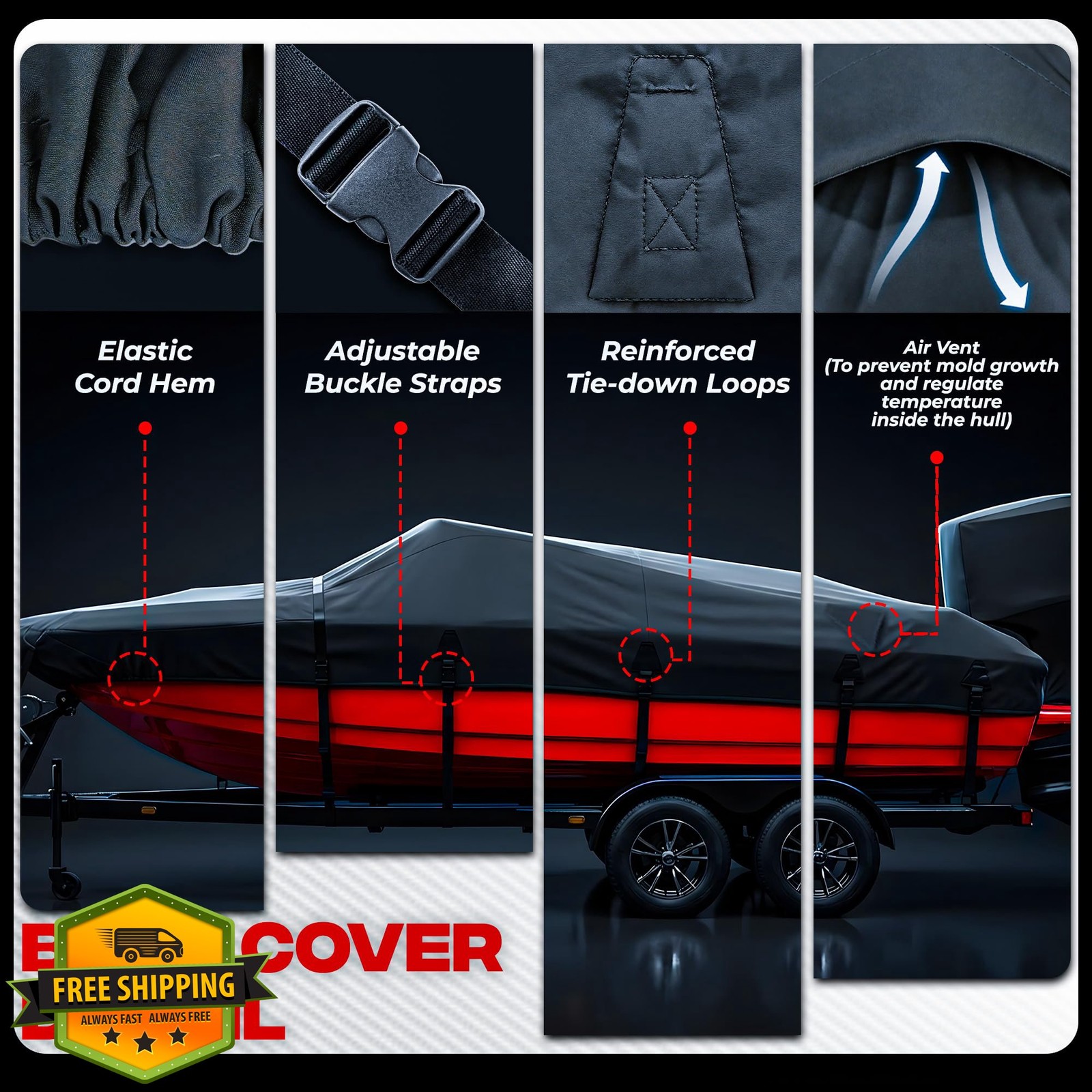 FOCEAN 15-17ft Black Boat Cover Storage Bag