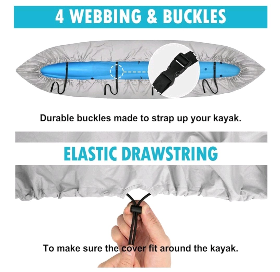 Obcursco 600D Medium Kayak Cover Waterproof 10.8-12ft Grey Fade Resistant