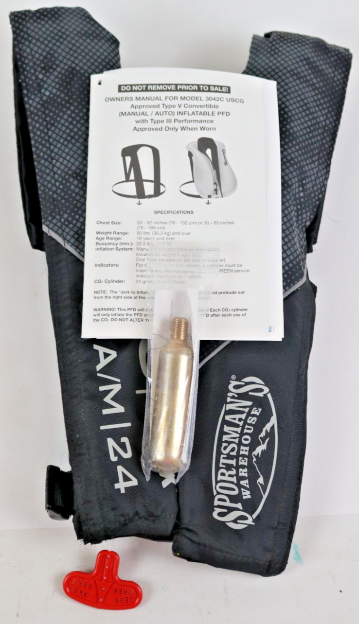 Inflatable Life Jacket ONYX A/M 24 Manual Black/ Gray 30″-52” Chest Adult