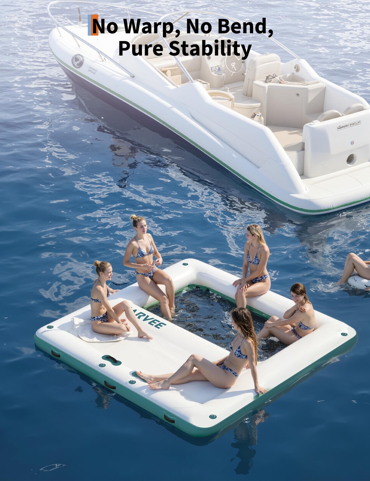 10x10FT Inflatable Floating Dock Mat w/ 4x7FT Trampoline Mesh Pool Ladder Bag