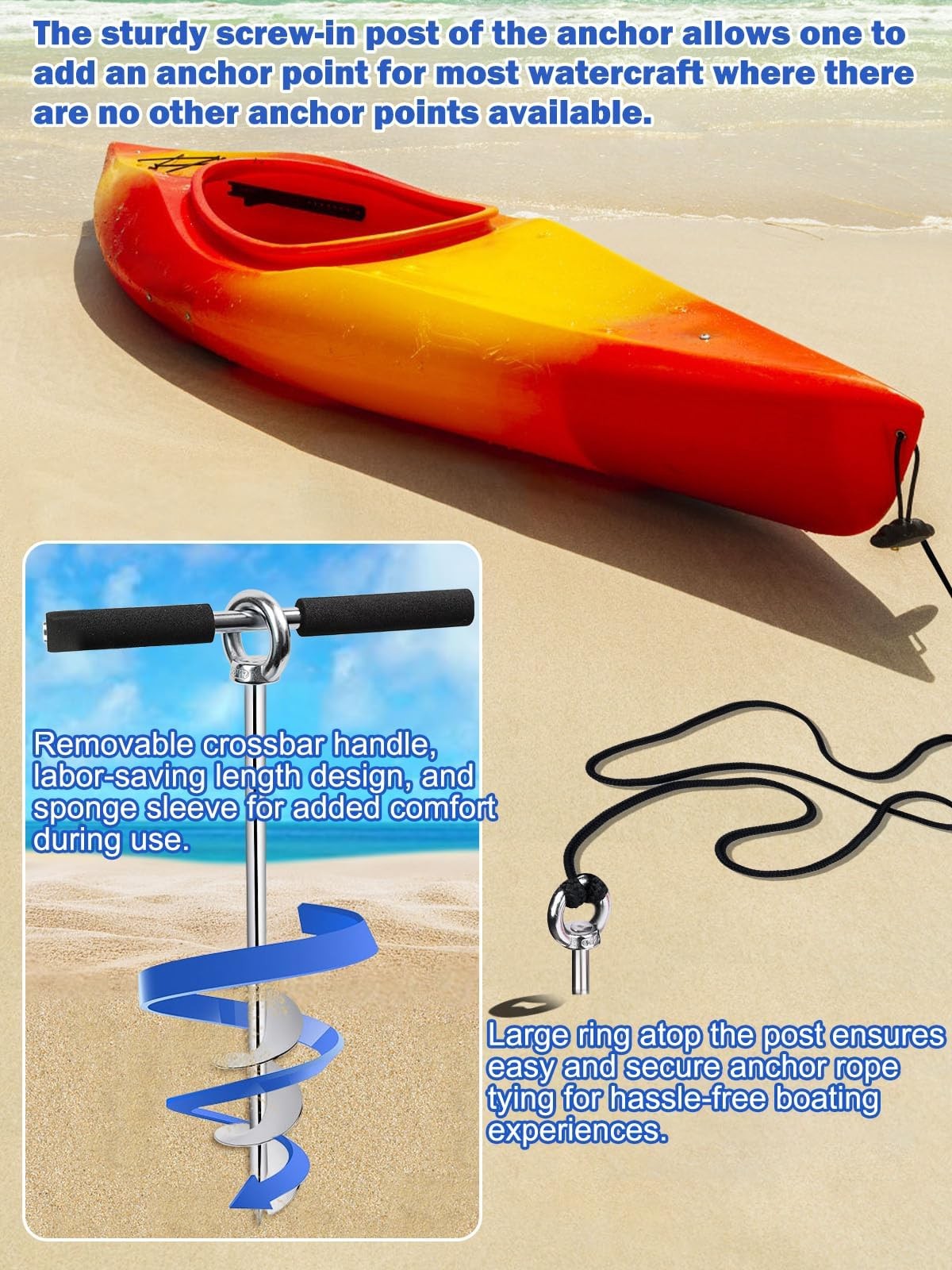 17″ Sand Anchor Kit, 304 Stainless Steel Triple Spiral Auger Boat Anchor for …