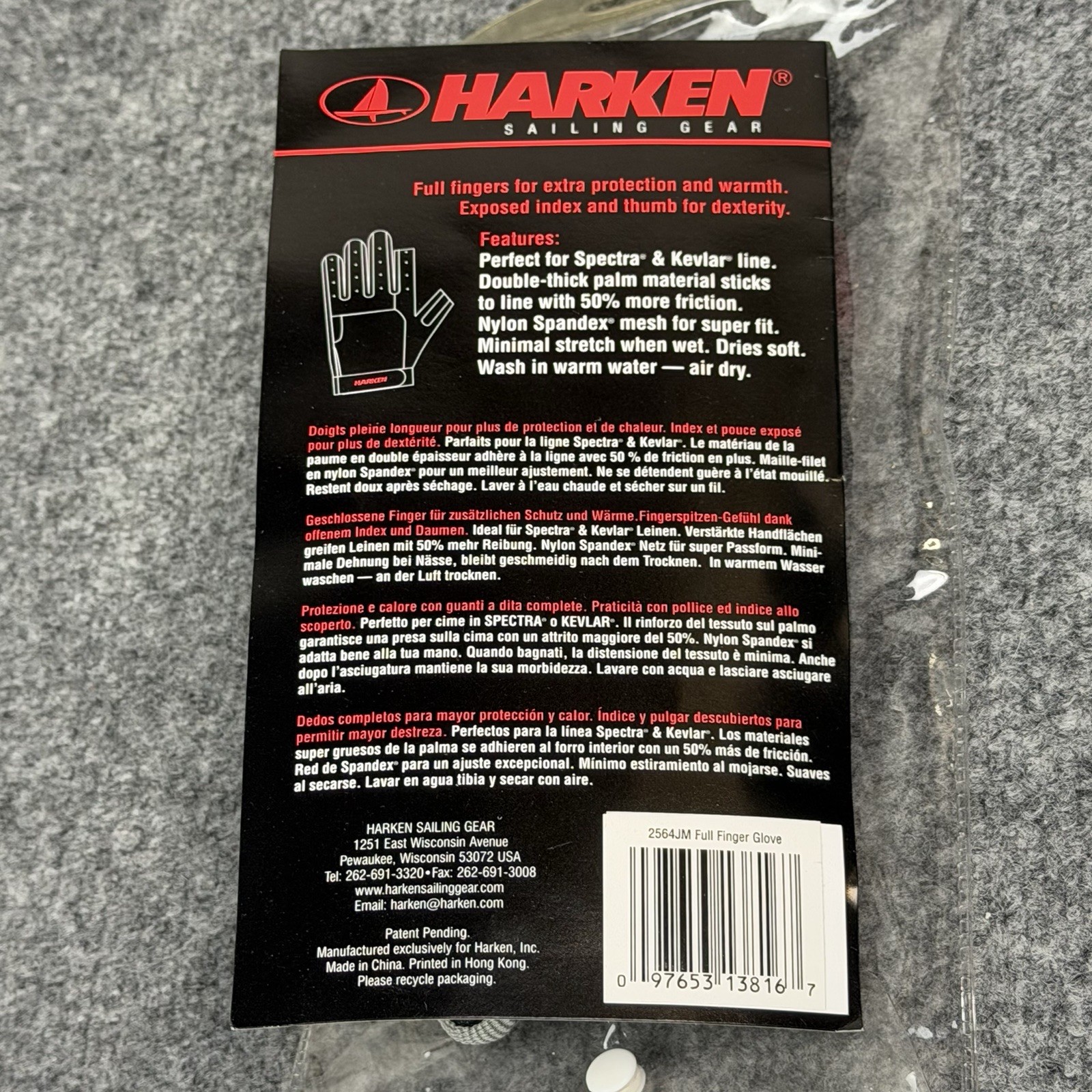 Harken Sailing Gloves Full Finger Black Magic Junior M 2564 Racing Grip NWT