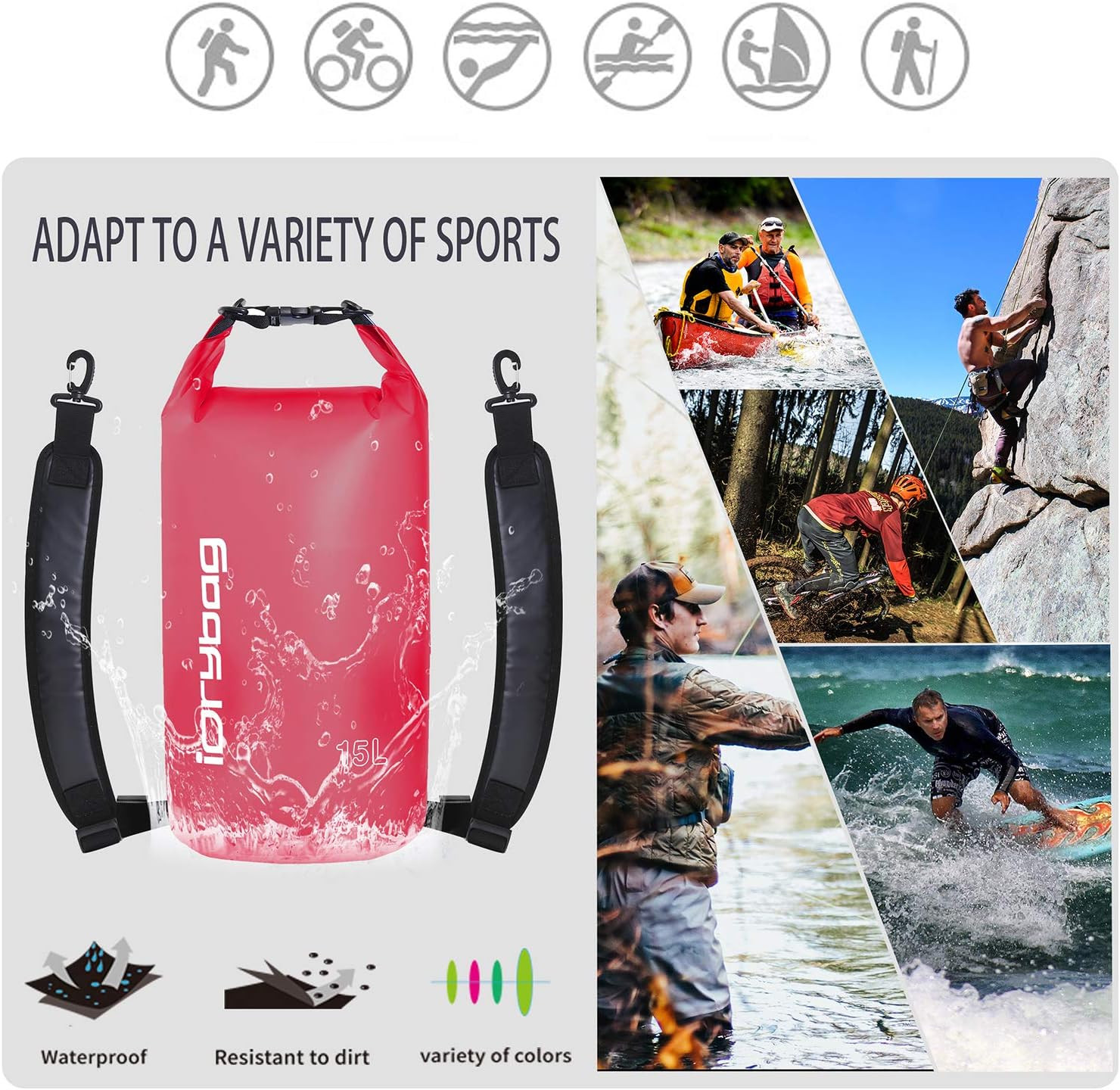 Clear Dry Bag Waterproof 2L/5L/10L/15L/20L, Small Dry Sack Waterproof Bag for Ka