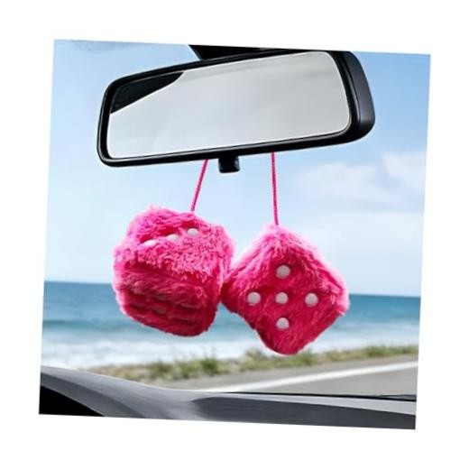 Zpana Fuzzy Dice for Car Mirror – 2.36 Inch Plush Cute Vehicle Square Rose Red