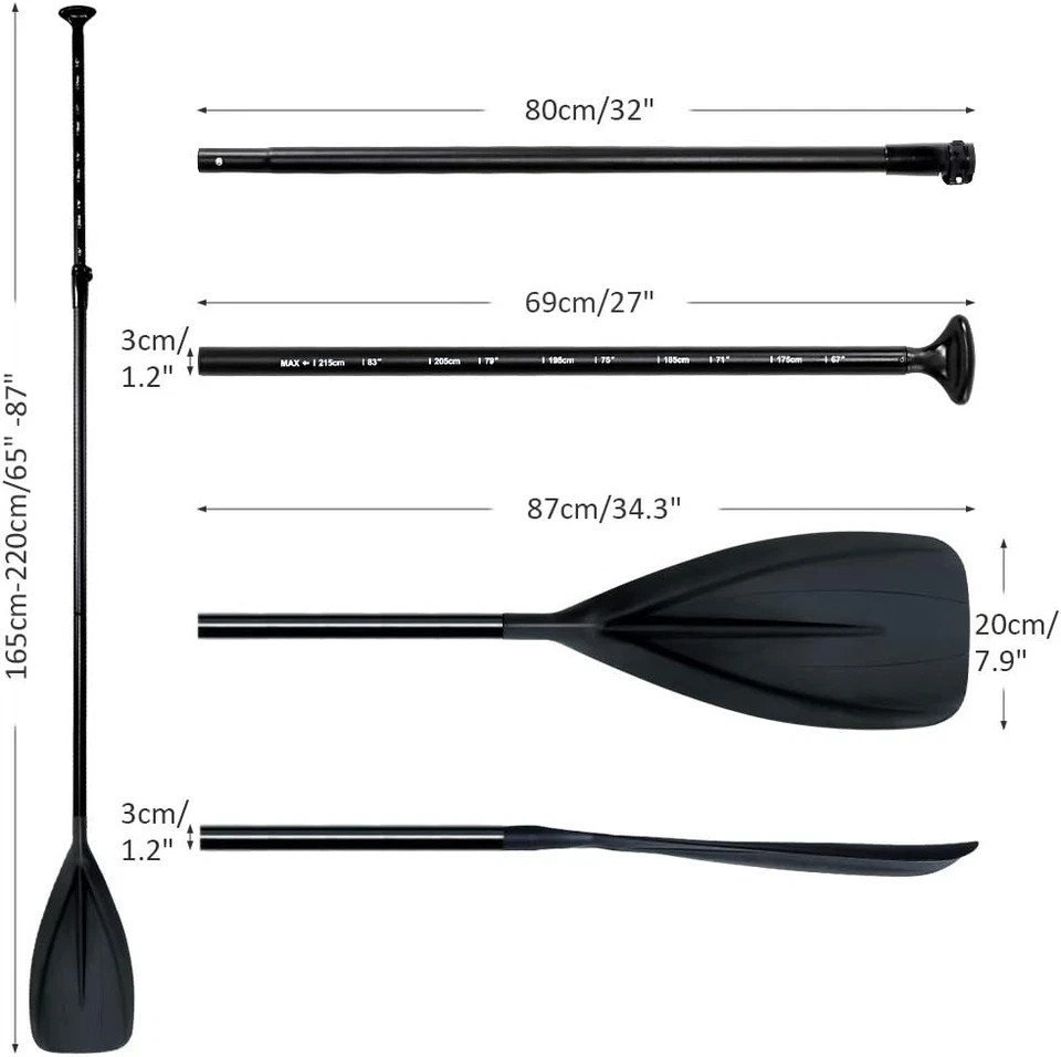 SUP Paddle – 3-Piece Adjustable Aluminium SUP Paddle with Glass Fiber Blade for