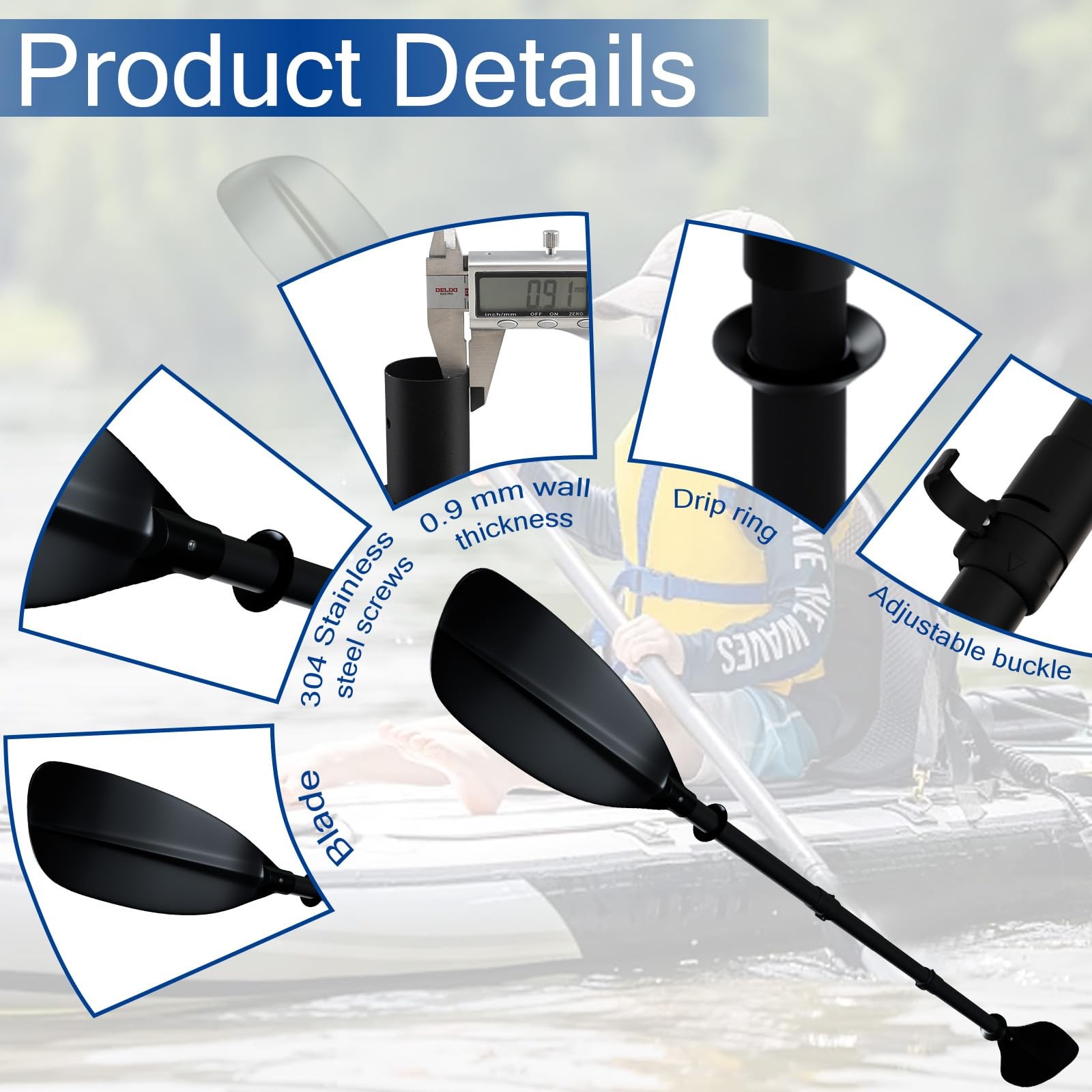 Kayak Paddle, 60″ to 90″ Canoe Paddle Telescoping Adjustable for Boat Oars Fi…