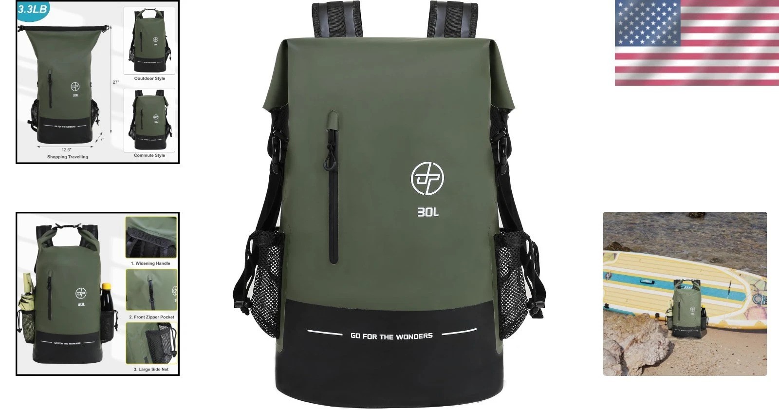 Waterproof Dry Bag 30L for Kayaking Hiking Camping Travel Backpack