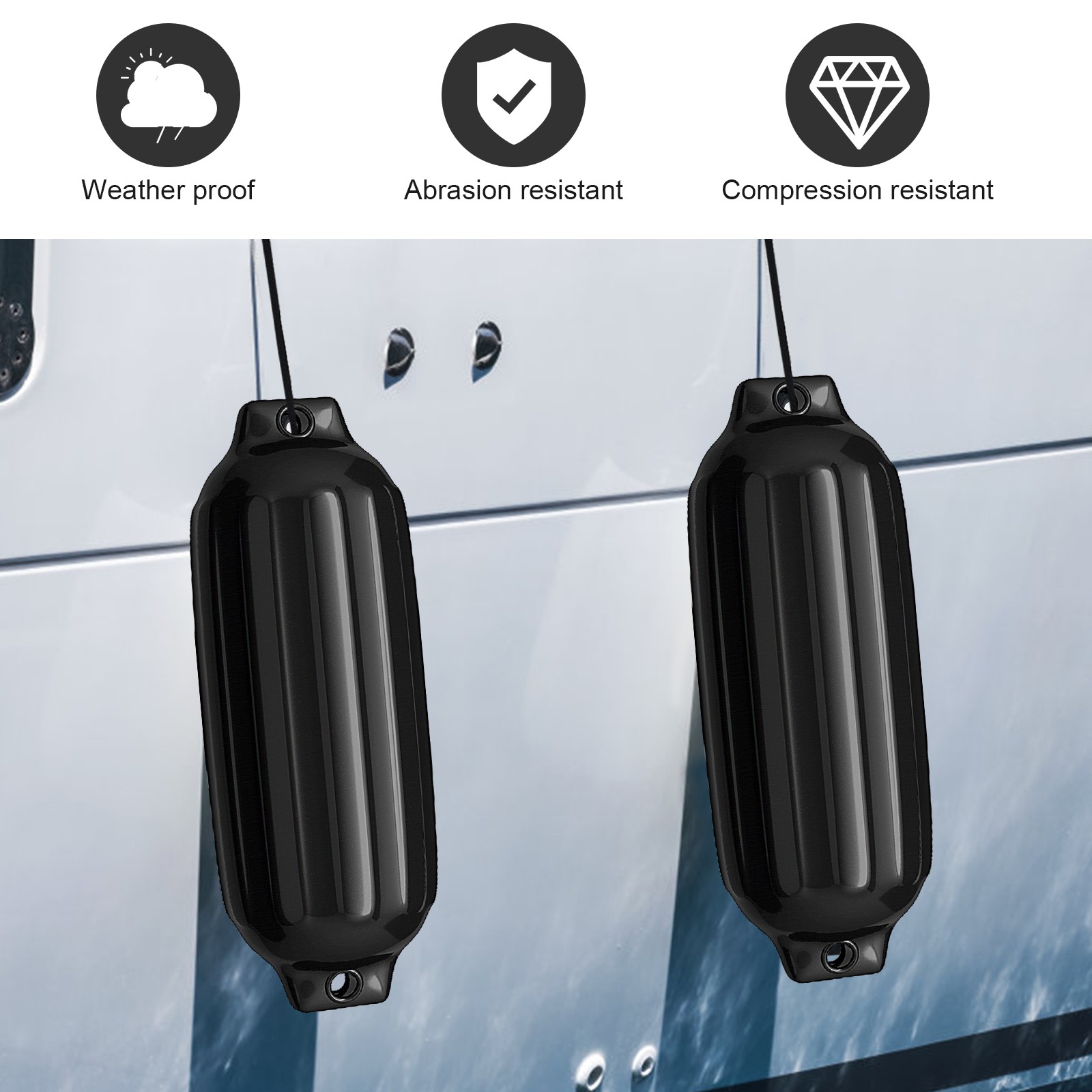 27″ Pack of 4 Boat Fenders Hand Inflatable Marine Bumper Protection PVC Black