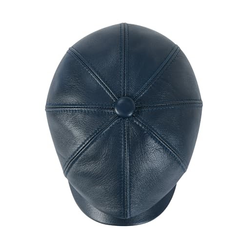 Men Women Genuine Newsboy Leather Cap 8 Panel Gatsby Ivy Hat 7 1/4 Navy