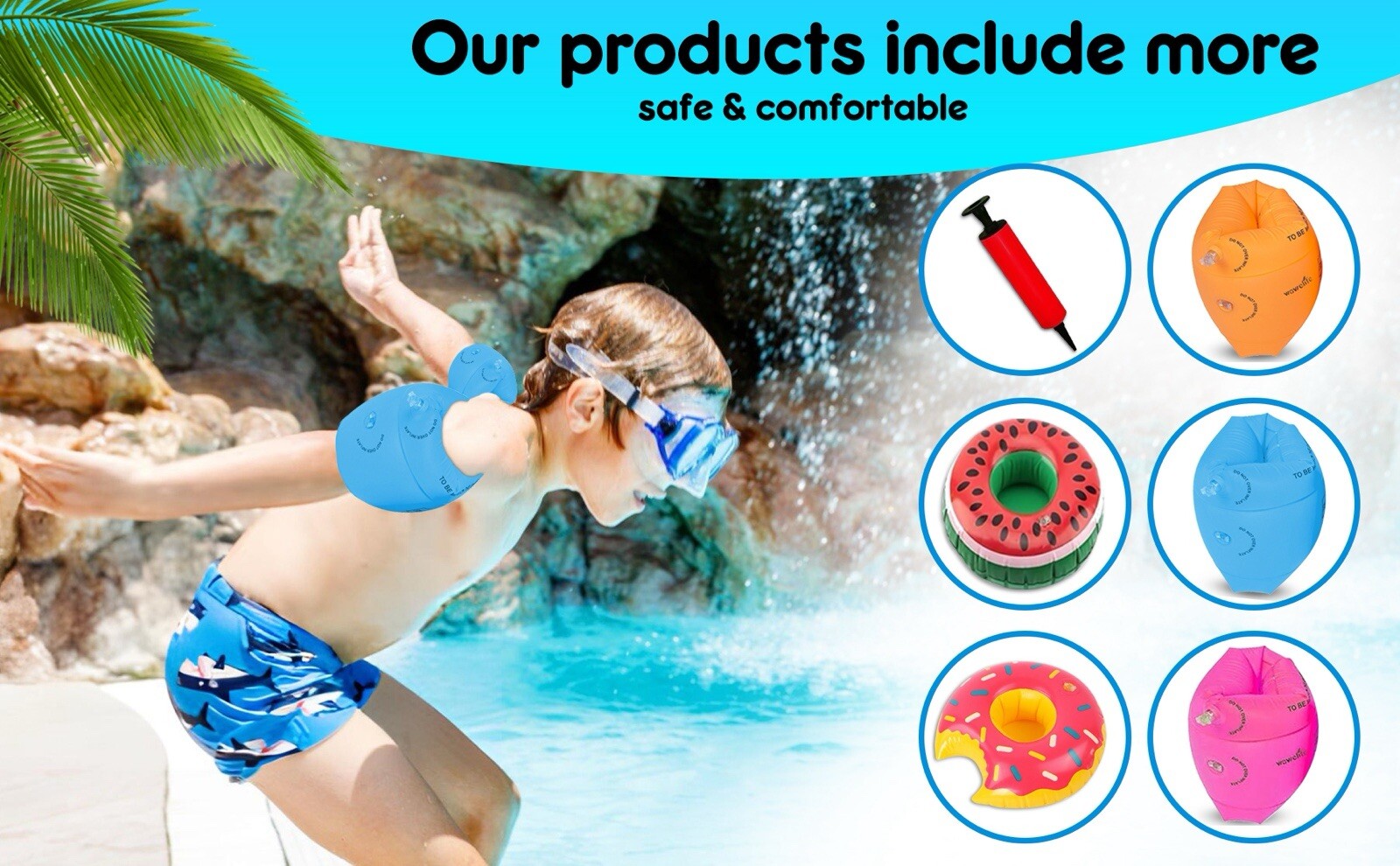 3 Pack Arm Floaties Kids 6-12Yrs Floaties Inflatable Swim Bands Floater Sleeves