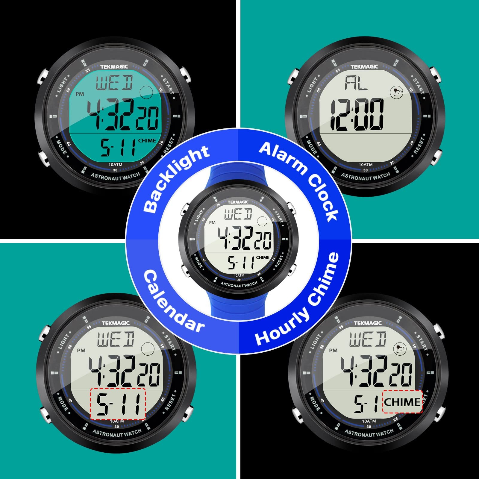 10 ATM Water Resistant Sports Watch for Swimming and Diving, with Functions of S