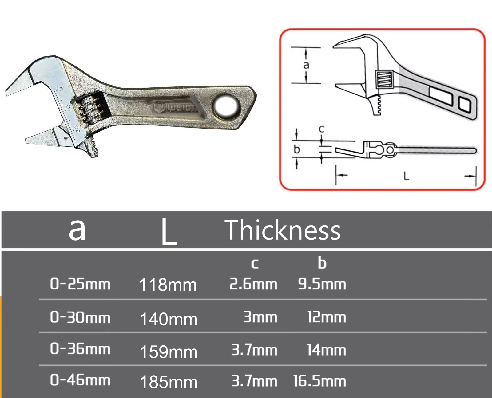 Scuba Dive 5.5″ Thin Jaw Head Stubby Adjustable Crescent Wrench Tool 5″