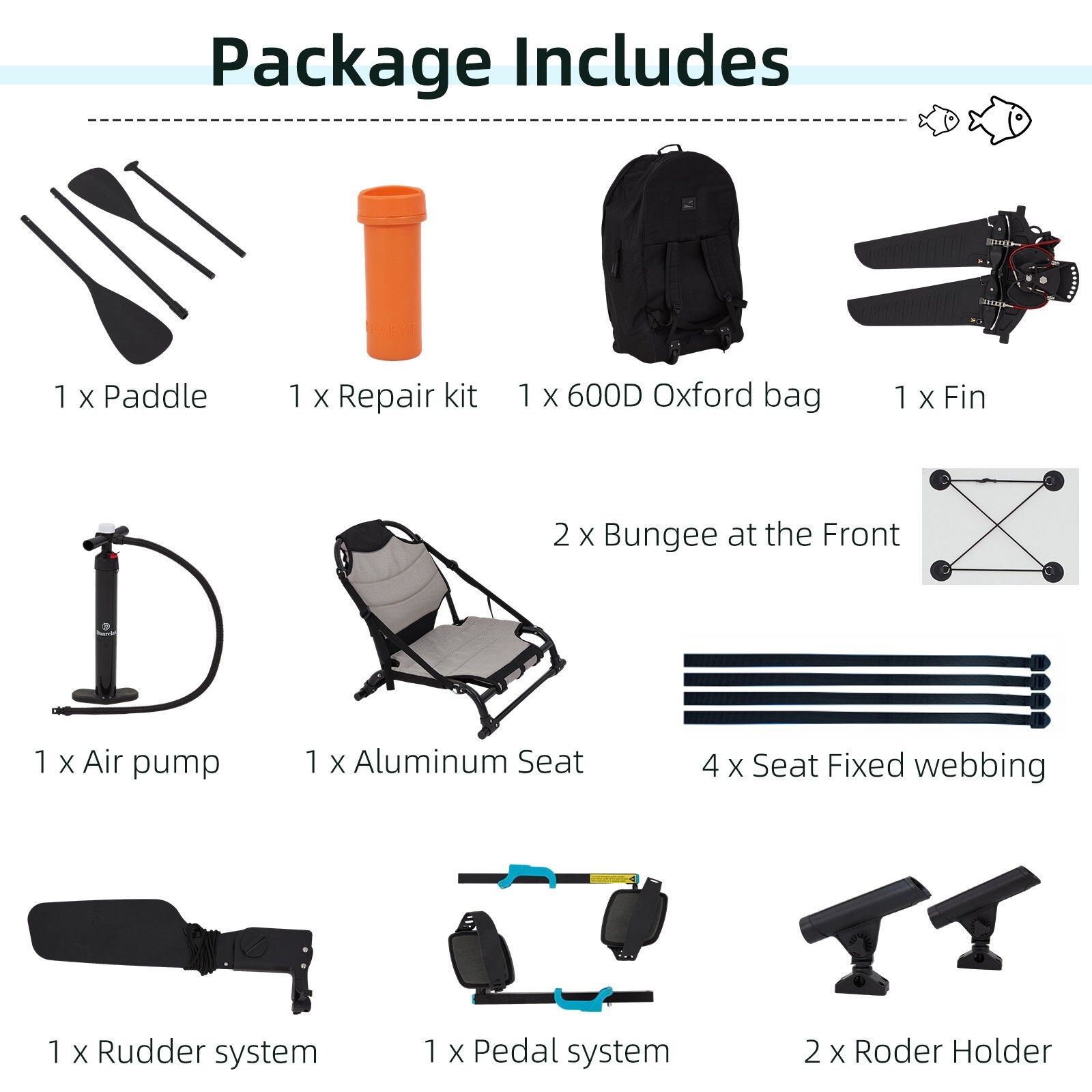 Danrelax Inflatable Kayak with Pedal System, 12ft Premium PVC Fishing Kayak