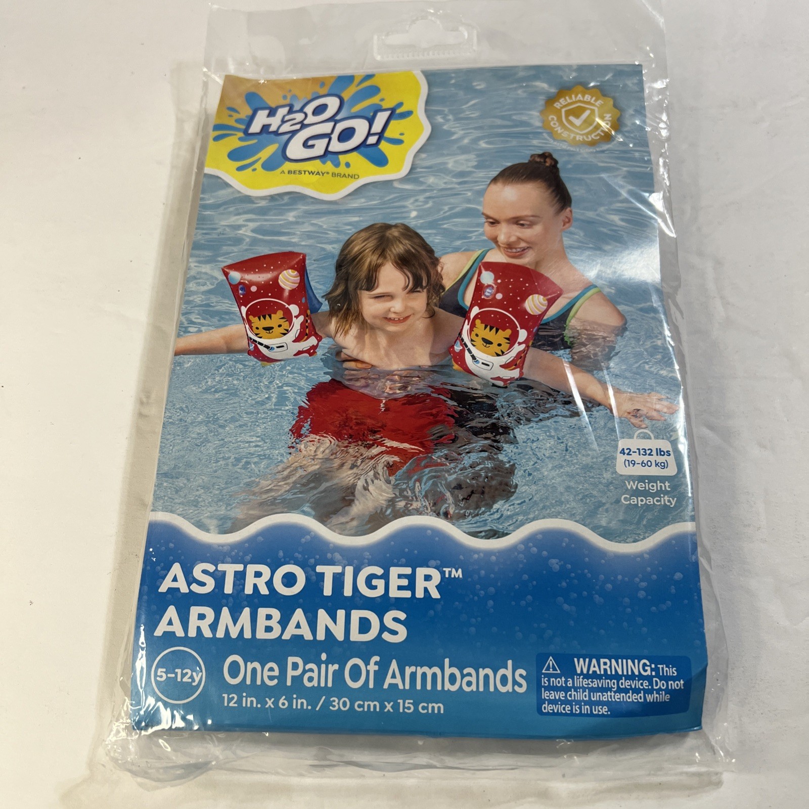 H2OGo ASTRO Tiger Armbands For Fun In the Pool Safety 1 Pair Ages 3-6 42-132 Lbs