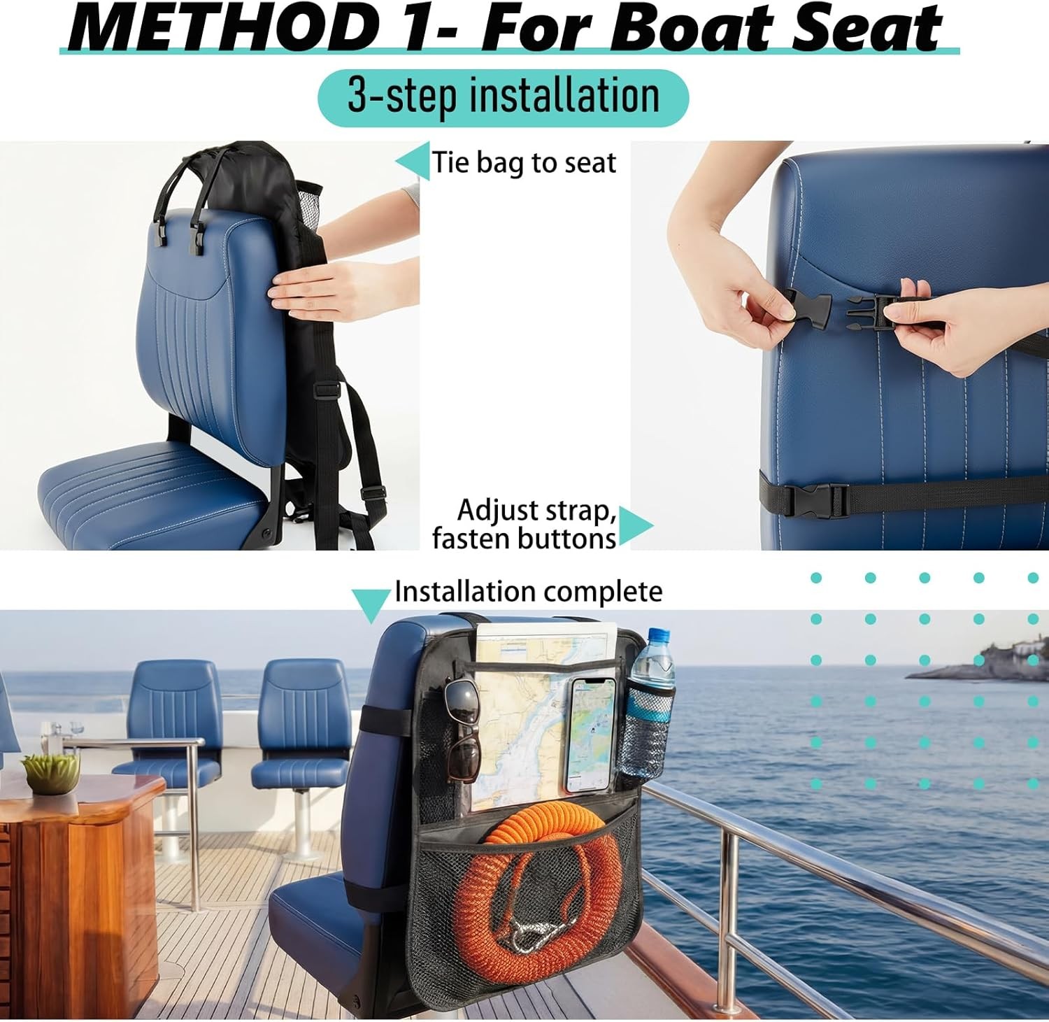 Boat Seat Organizer – Waterproof Marine Storage Bag with Large Mesh Pockets