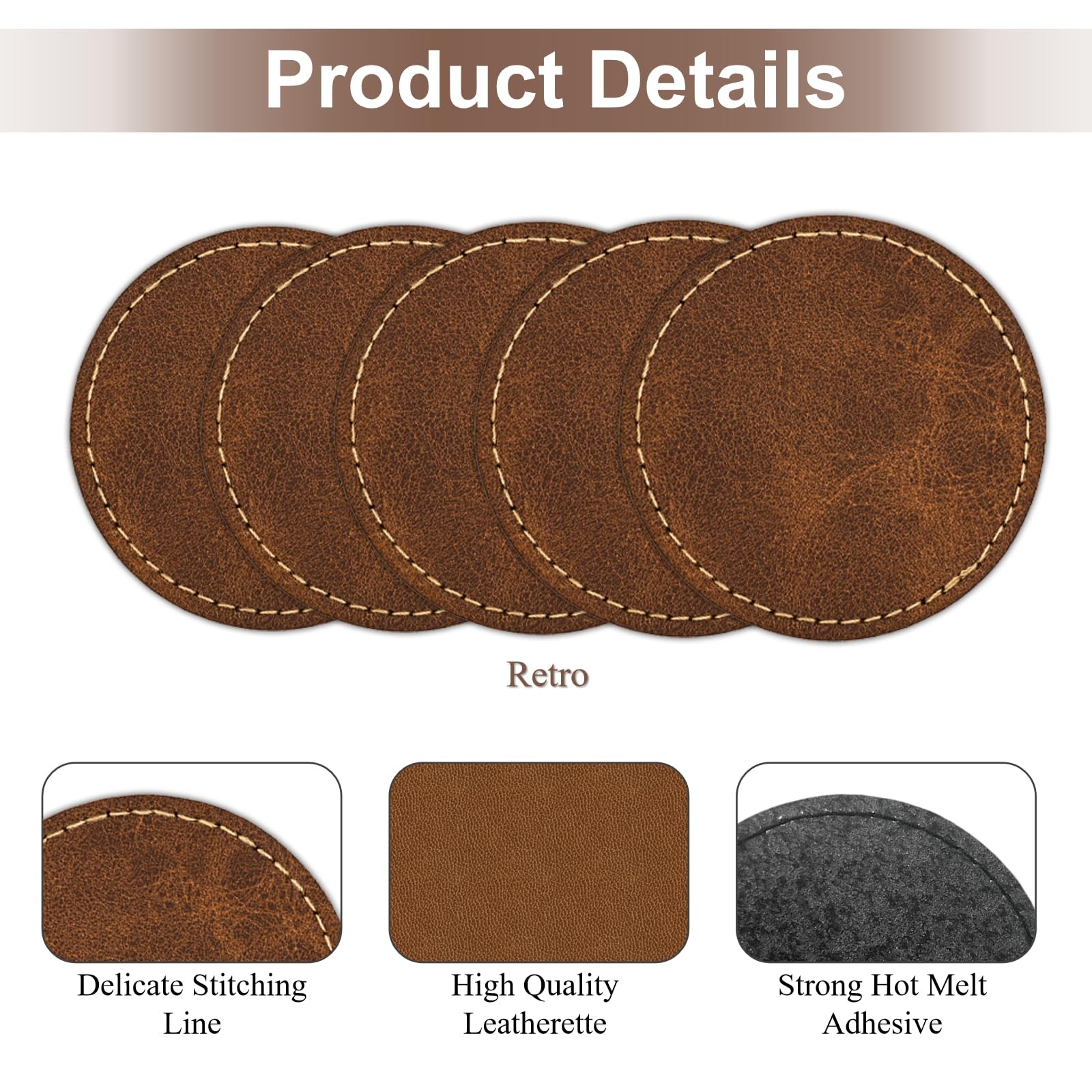 Blank Leatherette Patches for Hats, Iron On 2.5×2.5 inches, 36Pcs Round Retro