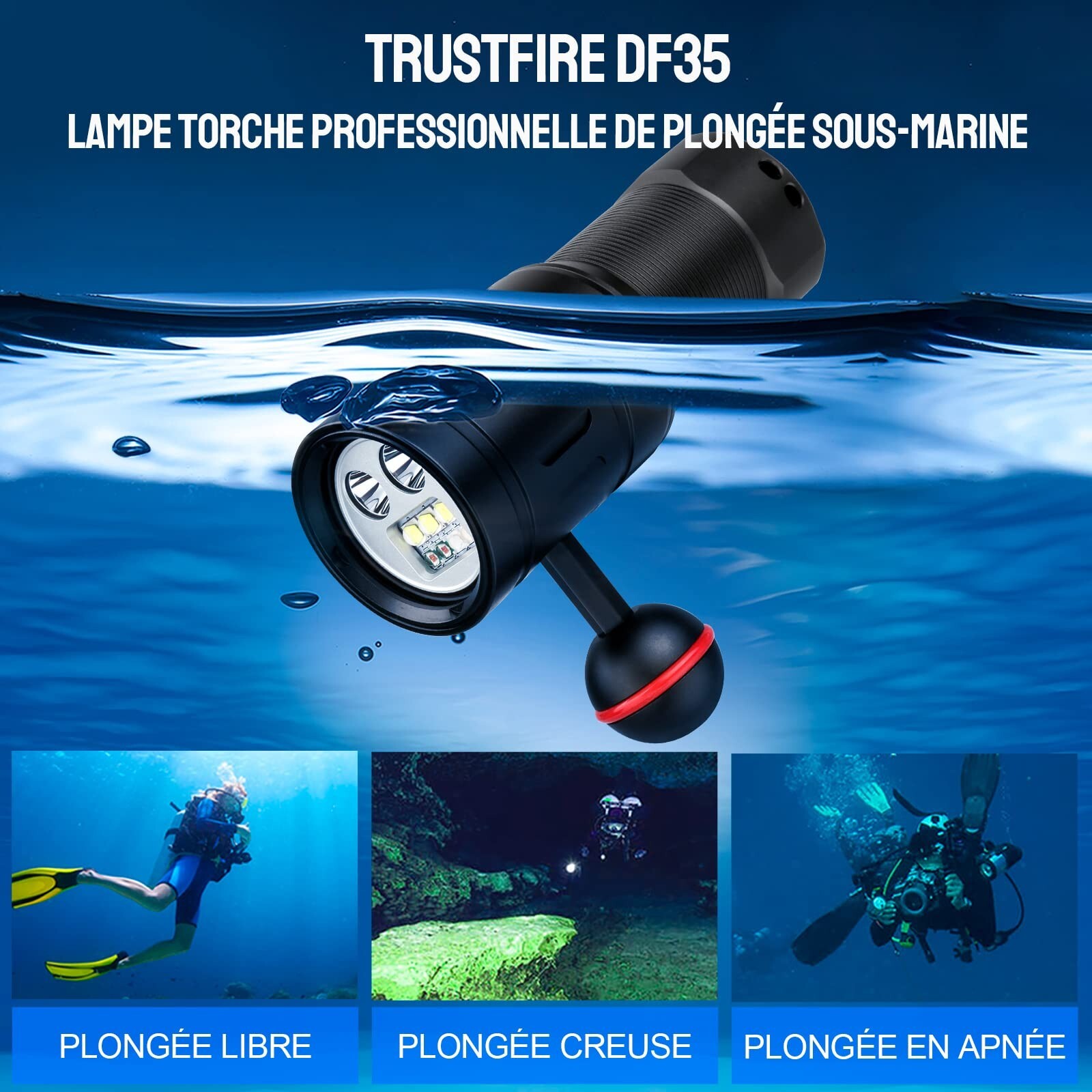 TrustFire DF35 Scuba Diving Light 2350 Lumen Dive Light 100m Snorkeling Light
