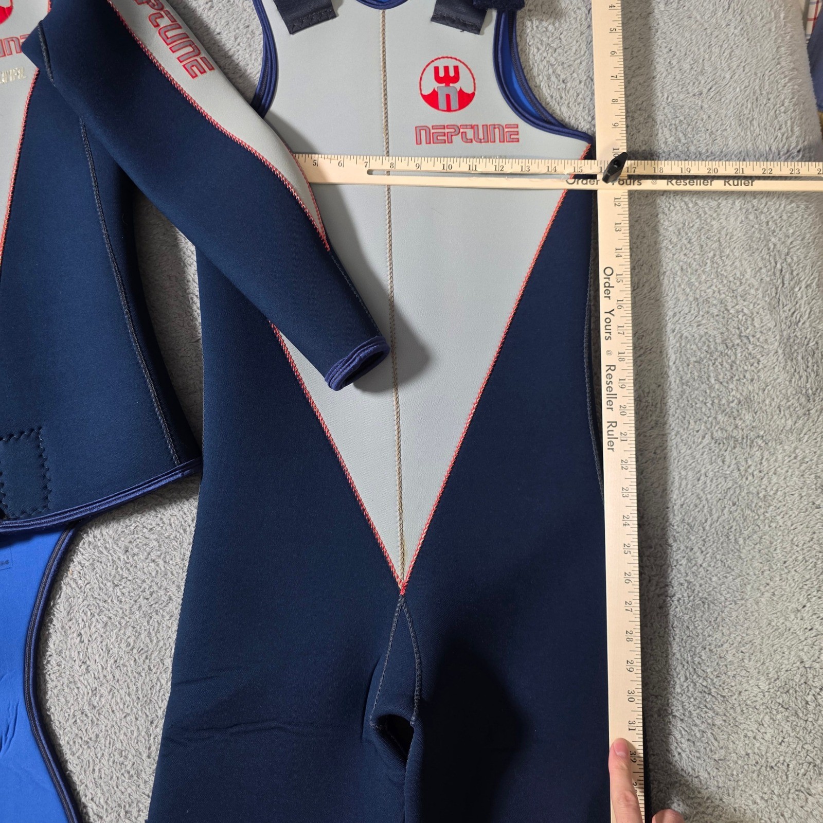 Neptune Daiwa Mens Size 4 Wetsuit 2pc 5mm Tuftex Navy Grey Beaver Tail Long John