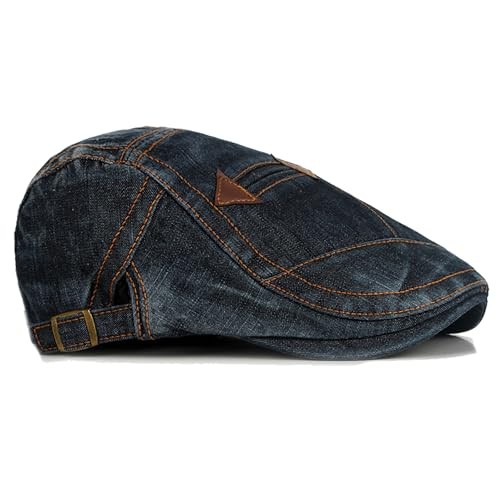 Denim Newsboy Hats for Men Women, Flat Ivy Gatsby Cabbie Driving Medium Black