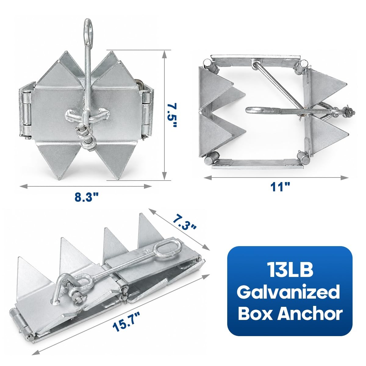 Boat Anchor 13LBS, Galvanized Folding Boat Anchor, Double Sided Slide Anchor …