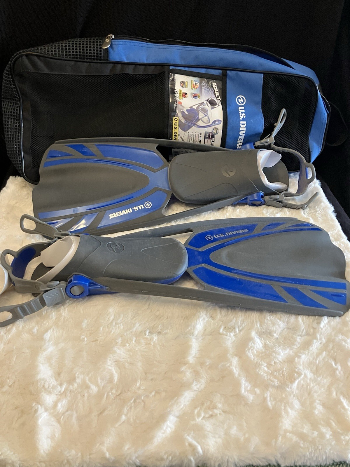 U.S. Divers ProFlex FX Snorkeling Fins Size S/M Small Medium Blue Gray with Bag