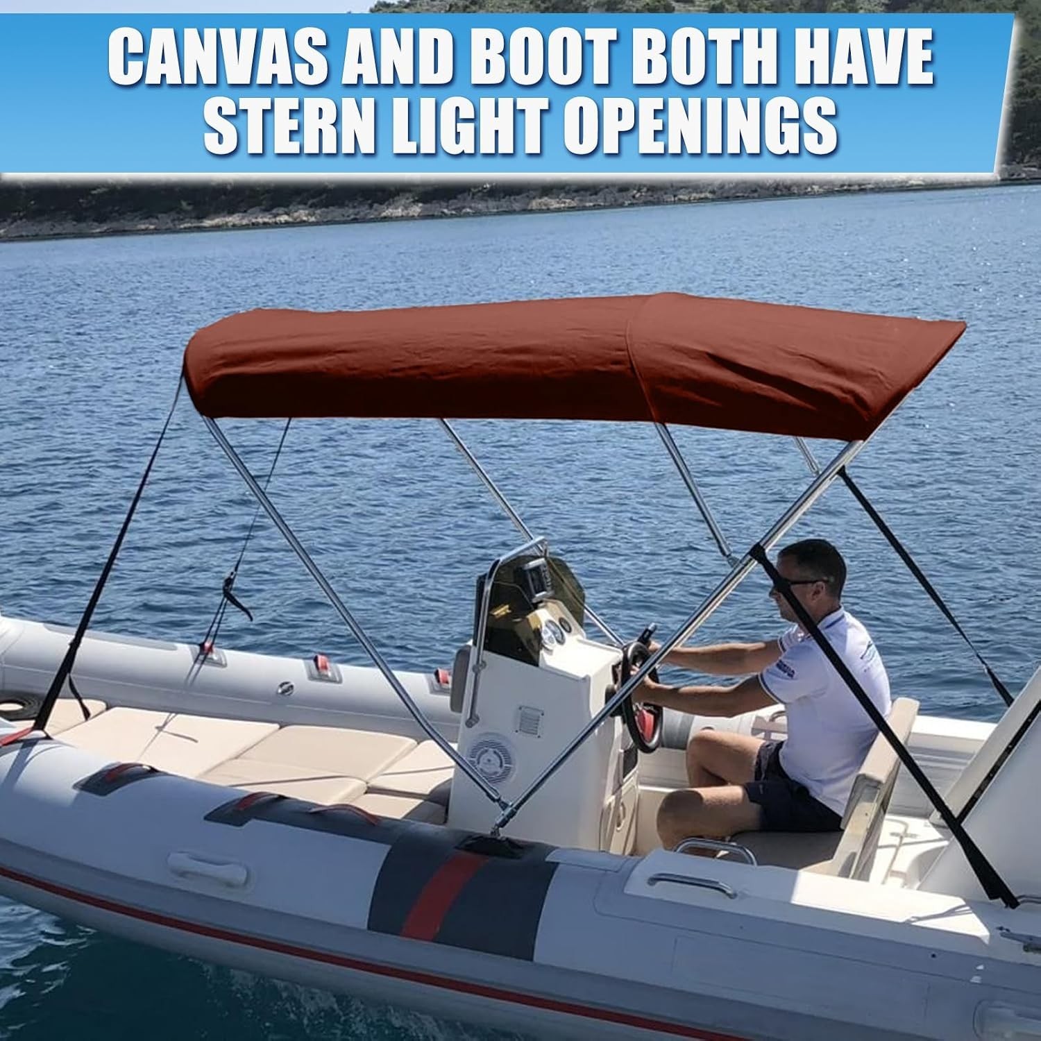 3 Bow Bimini Top Replacement Canvaswith Stern Light Hole and Storage Boot, 1200D