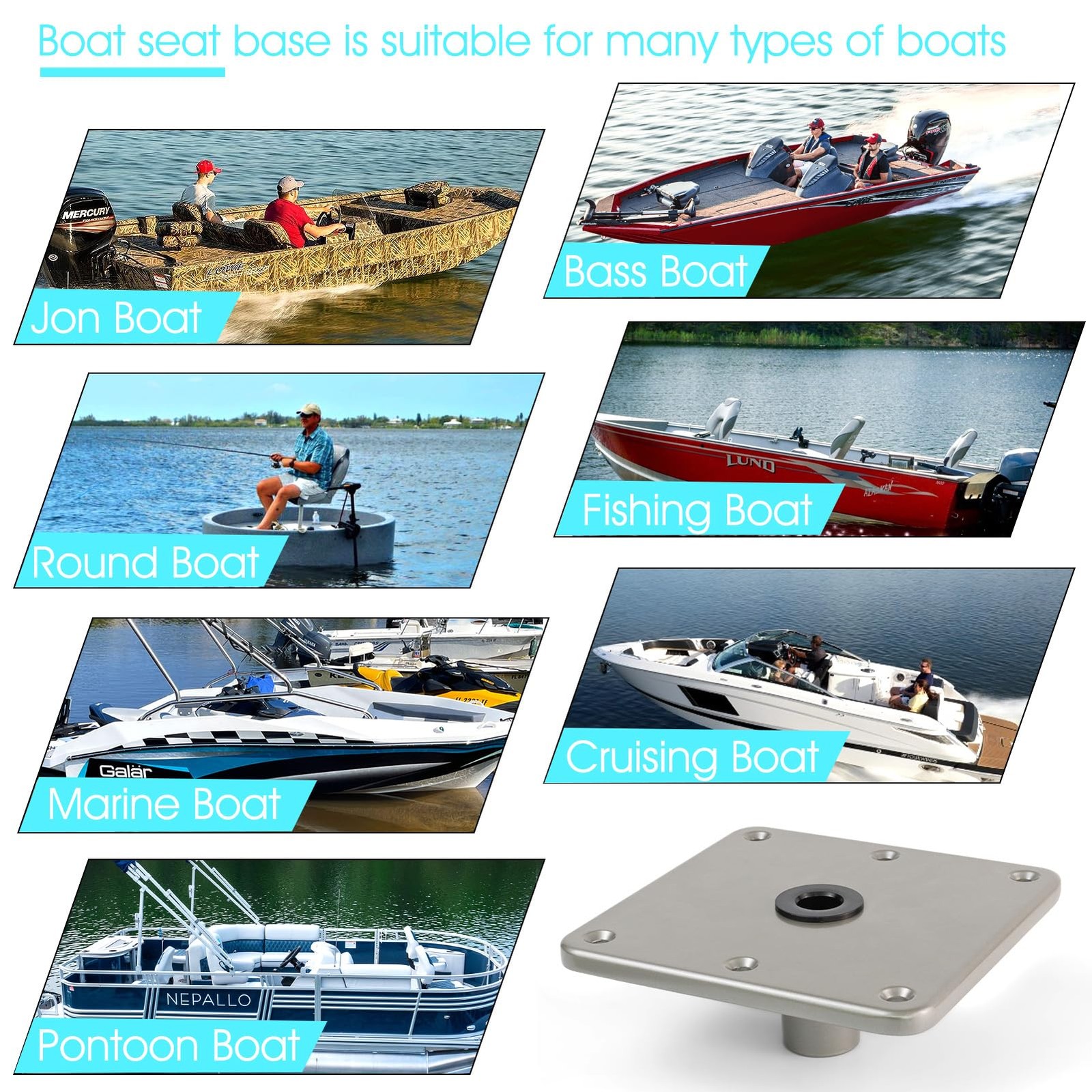 Boat Seat Base Mount Pedestal 1pack 7×7 Aluminum, Dark Gray