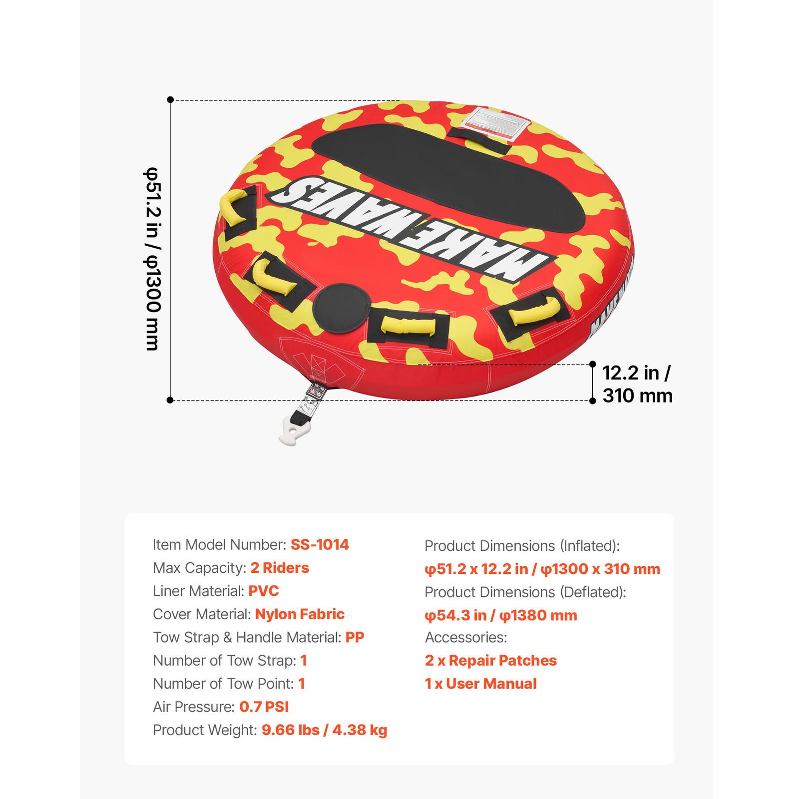 Uimoso Towable Inflatable Tube for 2-5 Riders Ideal for Water Sports and Boating