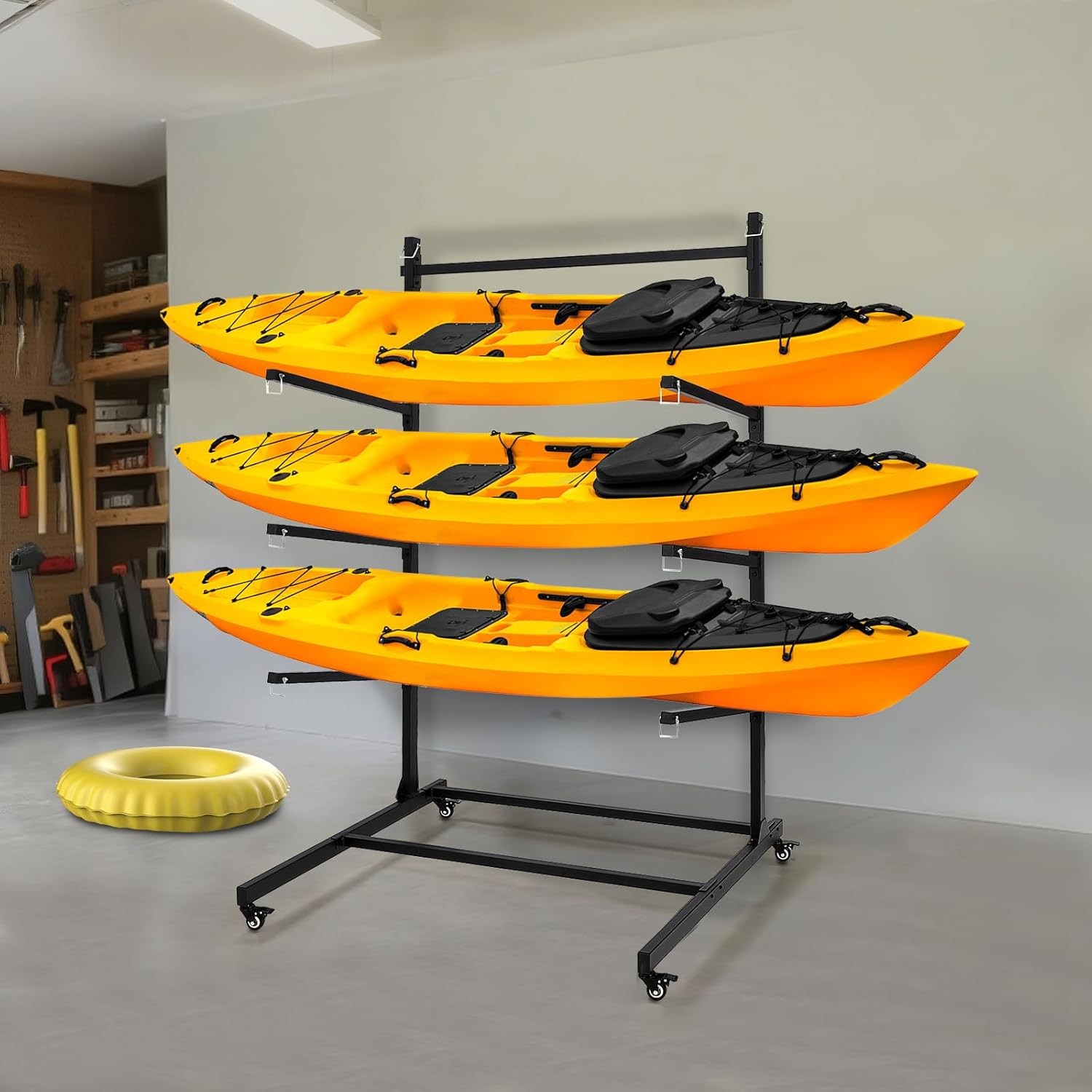 3 Kayak Storage Rack Indoor & Outdoor, Freestanding Kayak Storage Rack 300 Lbs