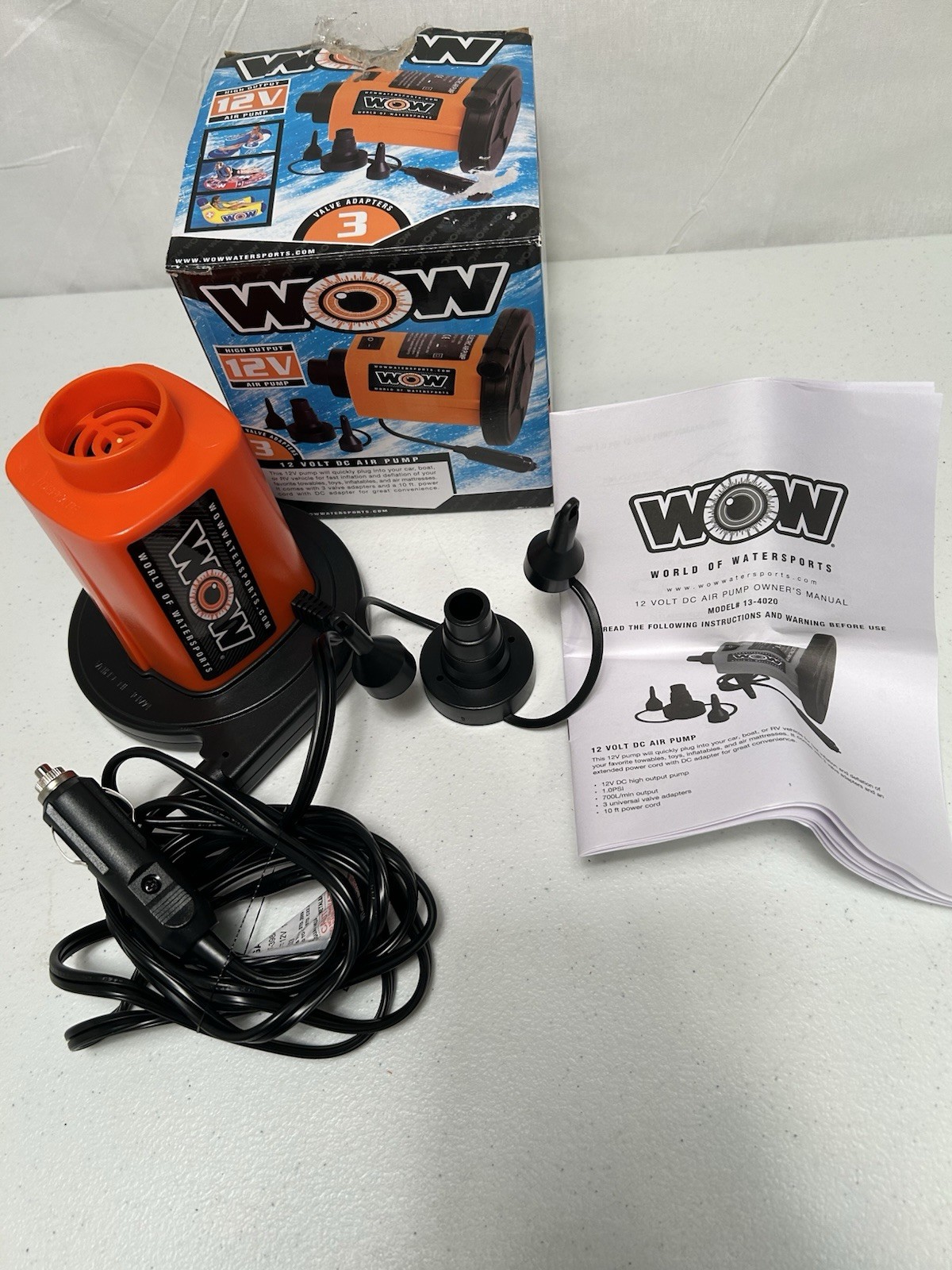 Wow 12V DC Air Pump 1.0 PSI Air Inflator For Inflatables and Towables 10 Ft Cord