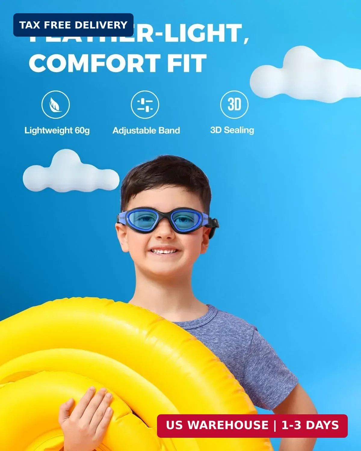 Kids Swim Goggles P2mini Lite Clear Lens Anti Fog UV Protection Age 6-14 Pool