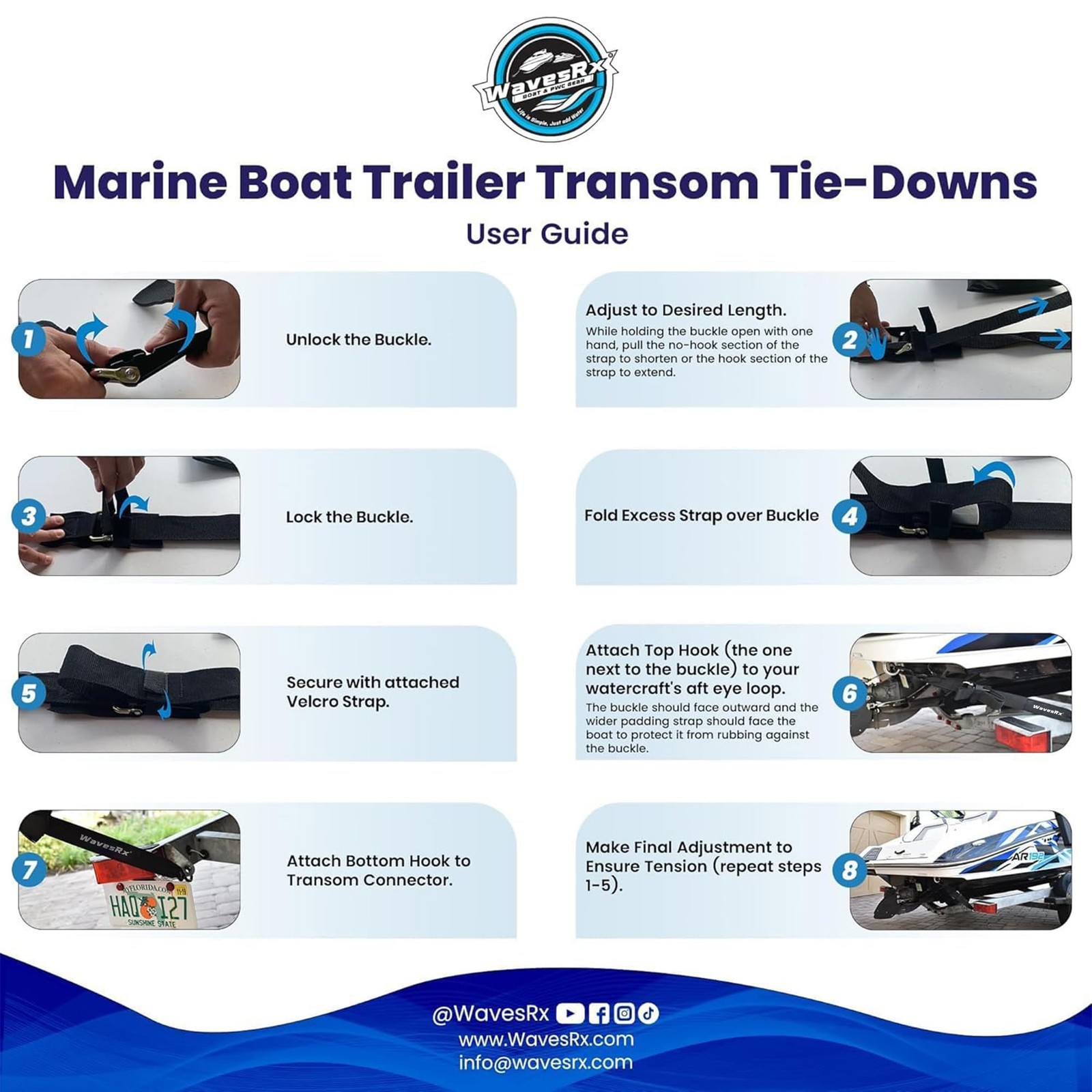 Jet Ski & PWC Boat Trailer Transom Straps (4PK) – 24″ Tie 2″x24″ (4PK), Black