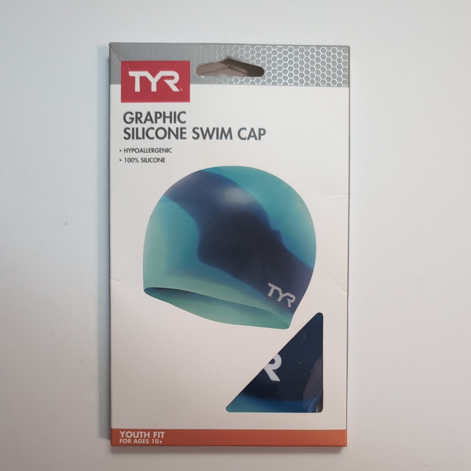 New TYR Tie Dye Graphic 100% Silicone Blue & Green Swim Swimming Cap Youth Fit