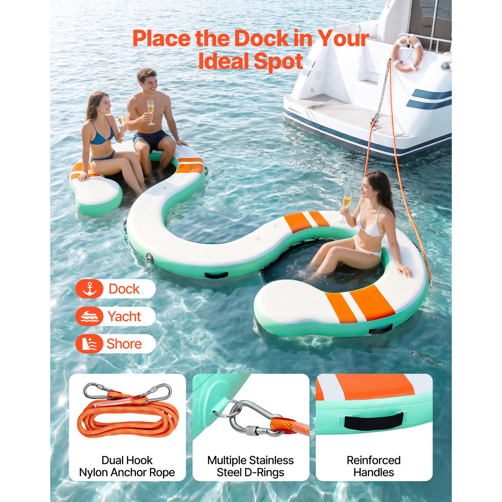 Uimoso Inflatable Floating Dock 15 x 6 FT with Carry Bag & Removable Ladder