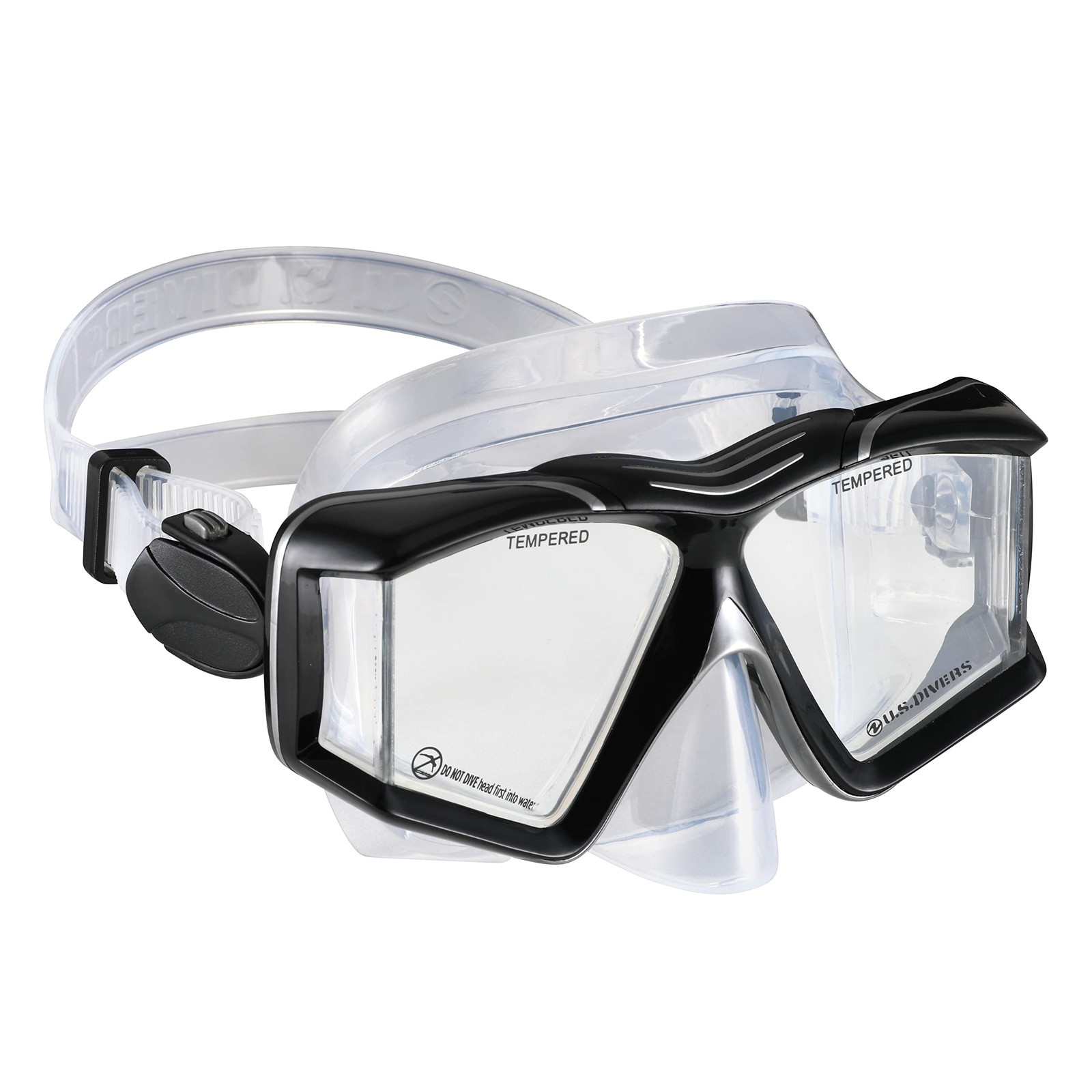 US Divers Sideview II Snorkel Mask, Adult, Pro Series, Black/Silver, Clear Lens