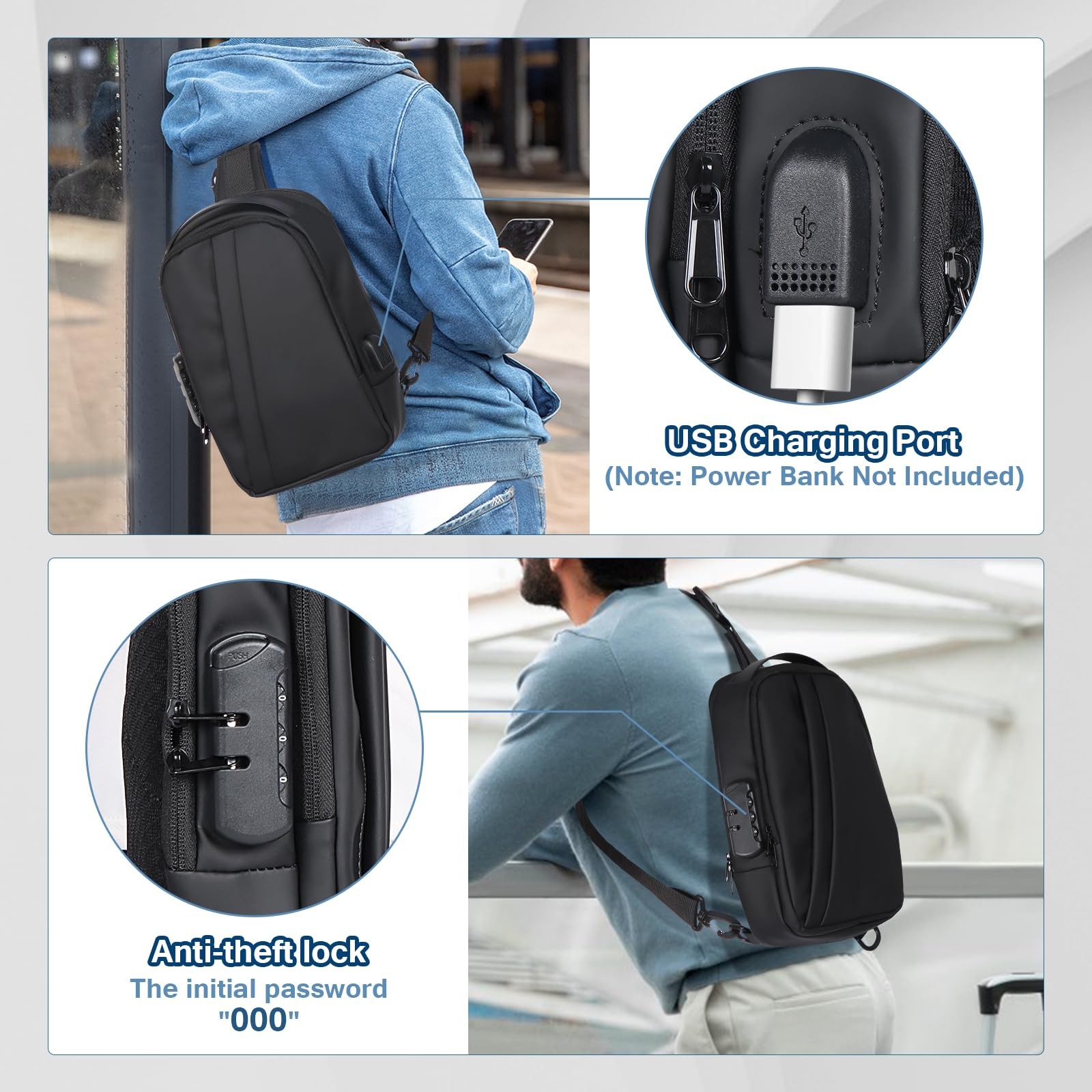 Geestock Anti-Theft Crossbody Sling Bag for 12.2 x 7.87 x 2.36 inches, Black