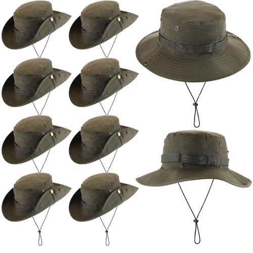 10 Pcs Bucket Hat Bulk Safari Hat Wide Brim Boonie Hiking Army Green Classic