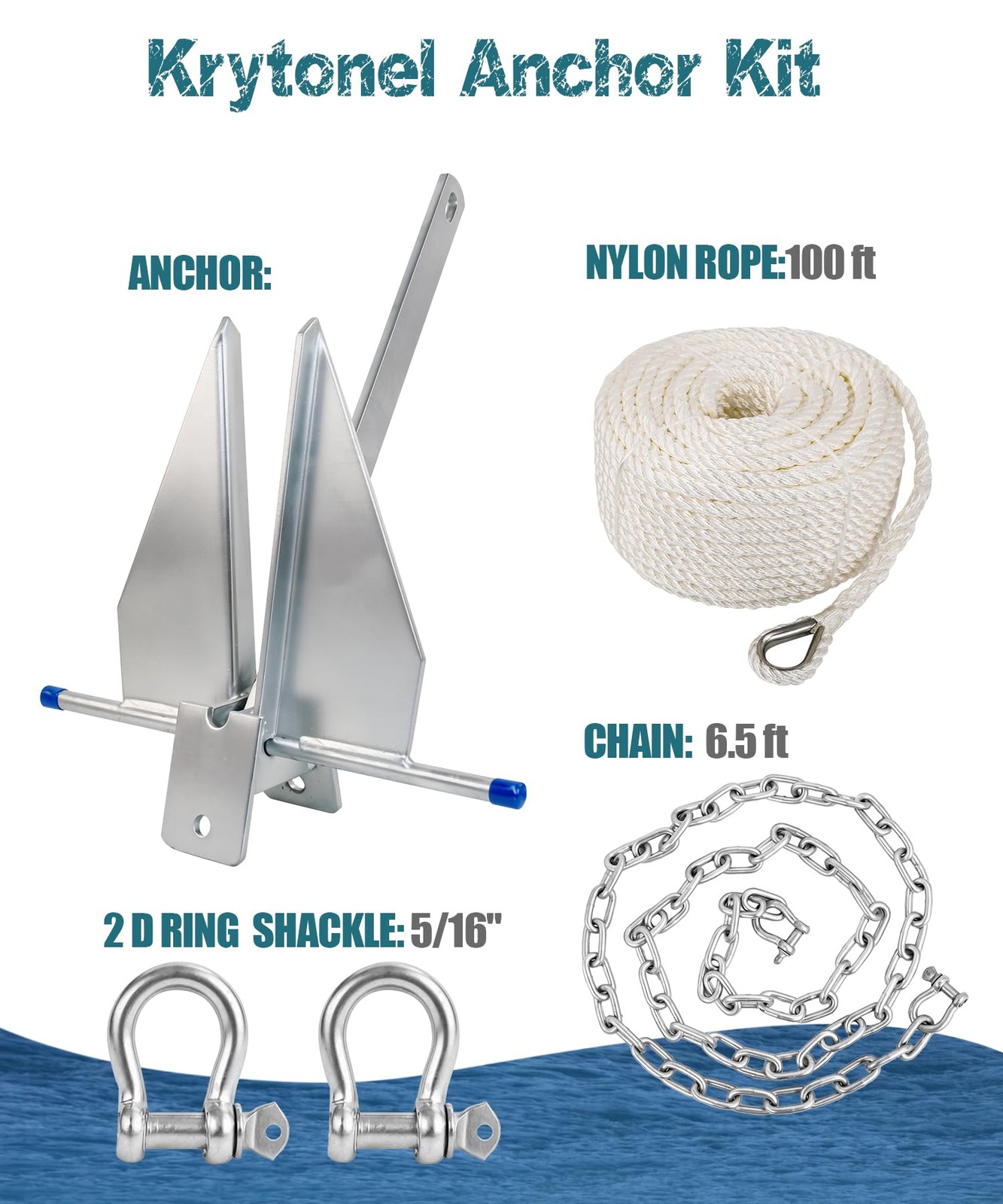 10 lbs Heavy Duty Galvanized Fluke Boat Anchor Kit with Chain, Rope & Shackle…