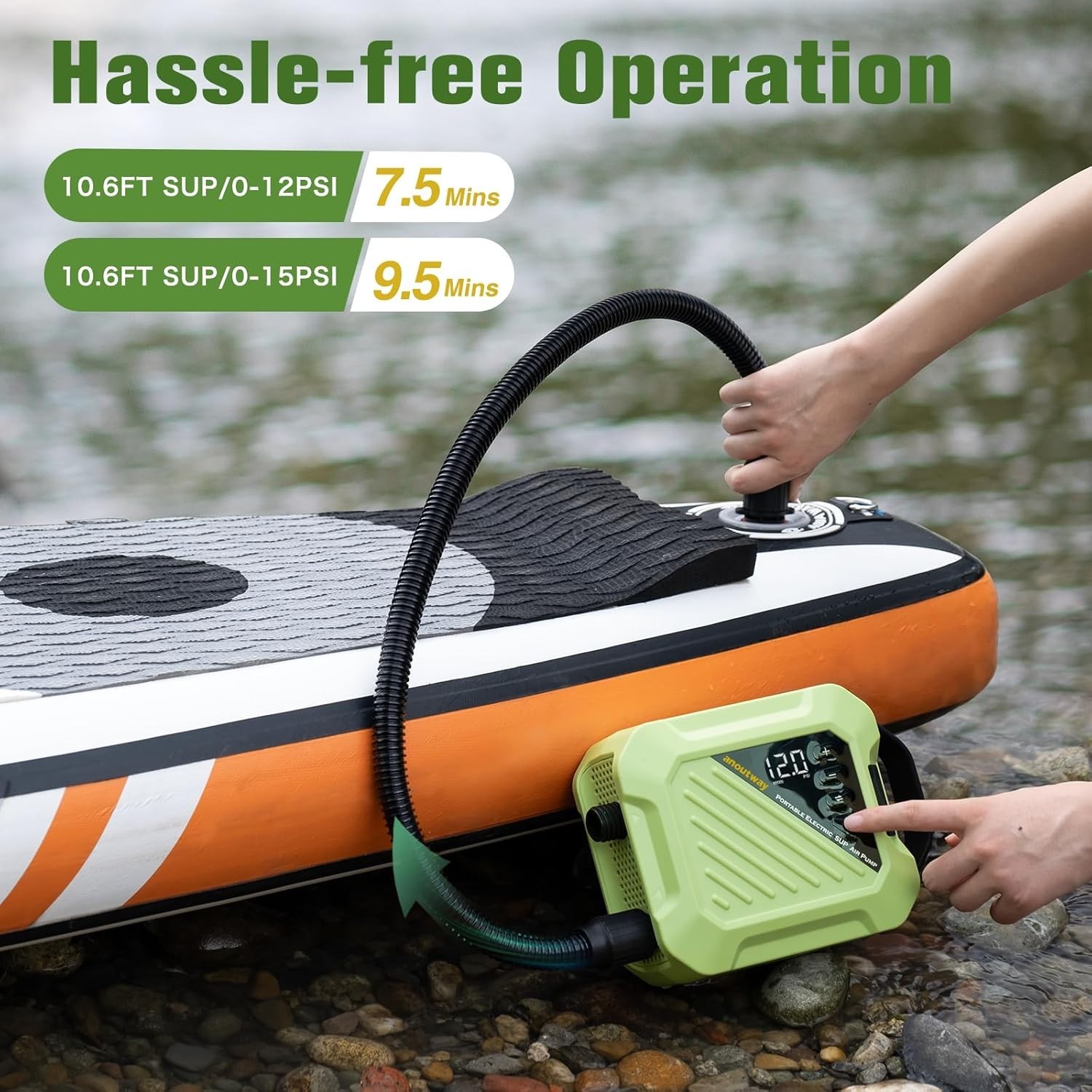 Anoutway 20PSI Electric SUP Air Pump | Inflator for Paddle Board, boat, kayak