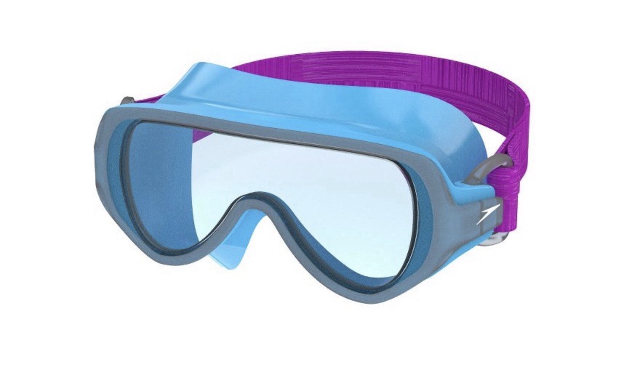 Speedo Kids’ Swim Mask with Fabric Strap – Blue/Purple Ages 3-6 Polycarbonate