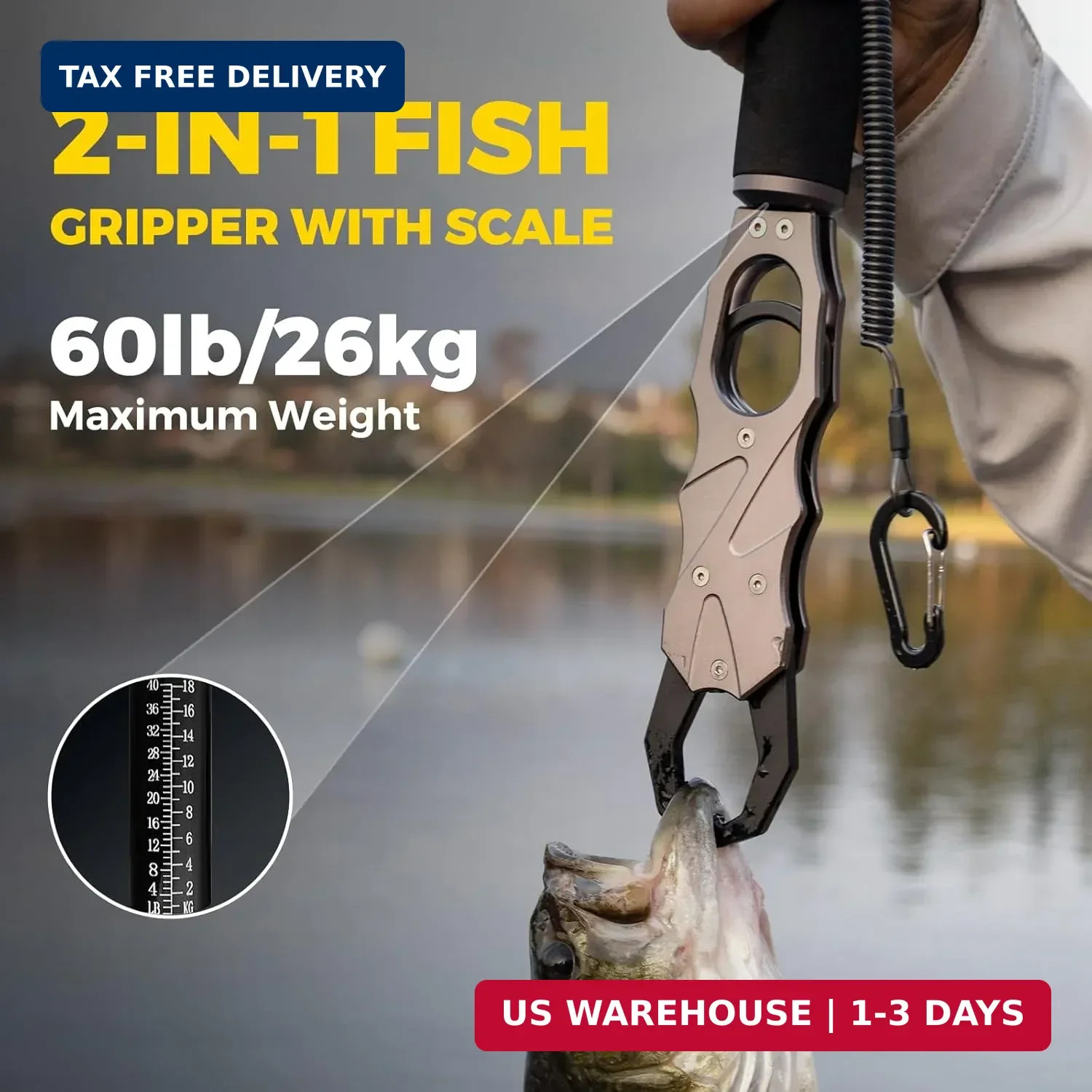 2-in-1 Fish Lip Gripper, One-Finger Operation Aluminum Alloy Fish Gripper with S