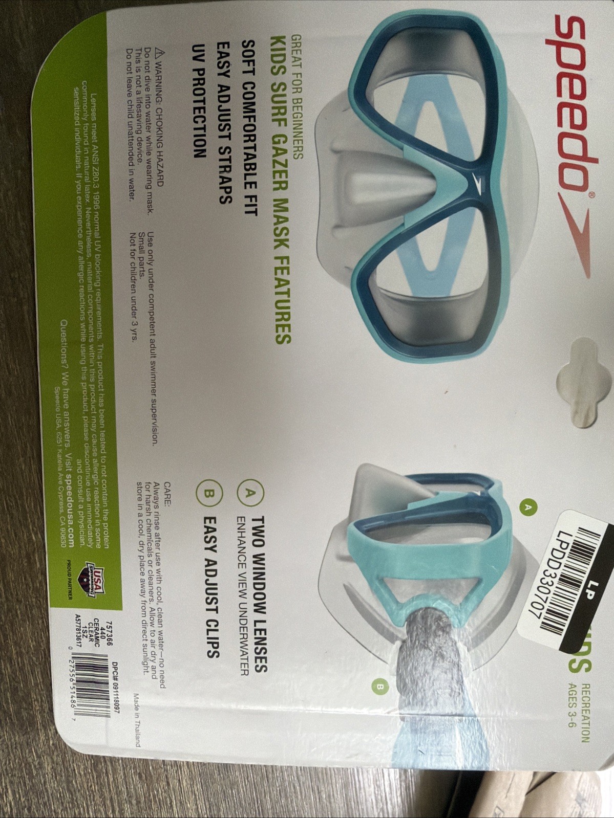 Speedo Teal Kids Surf Gazer Mask Beginner Ages 3-6 New Sealed