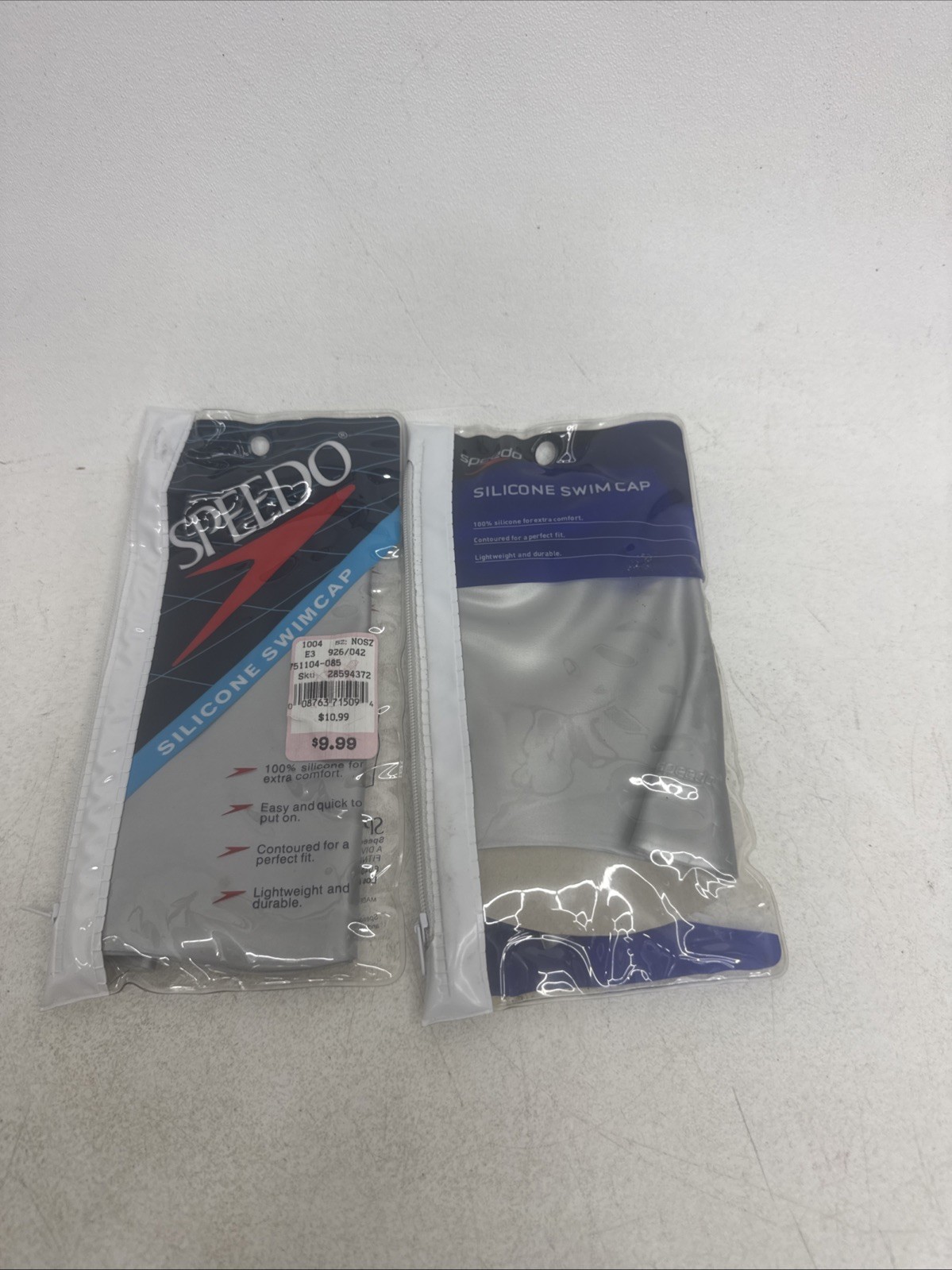 2-Speedo Swim Cap Silver Adult Unisex 100 % Silicone Competition Swimming