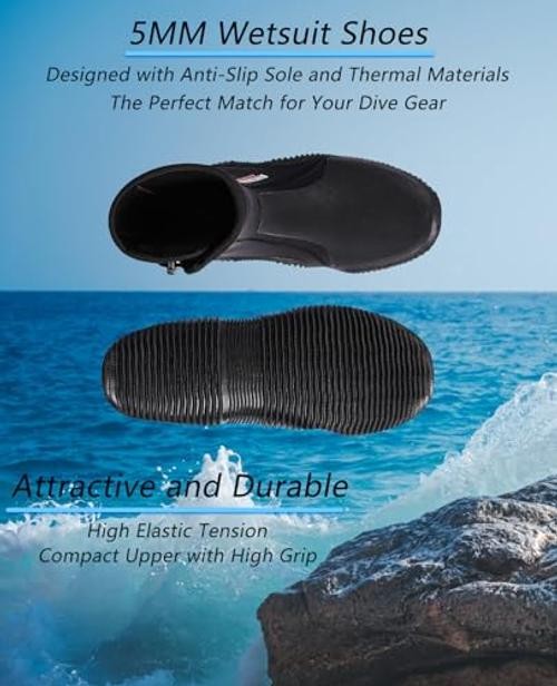 Neoprene Dive Boots Men Women, Surf Booties Scuba Mens 10 / Womens 11 Black