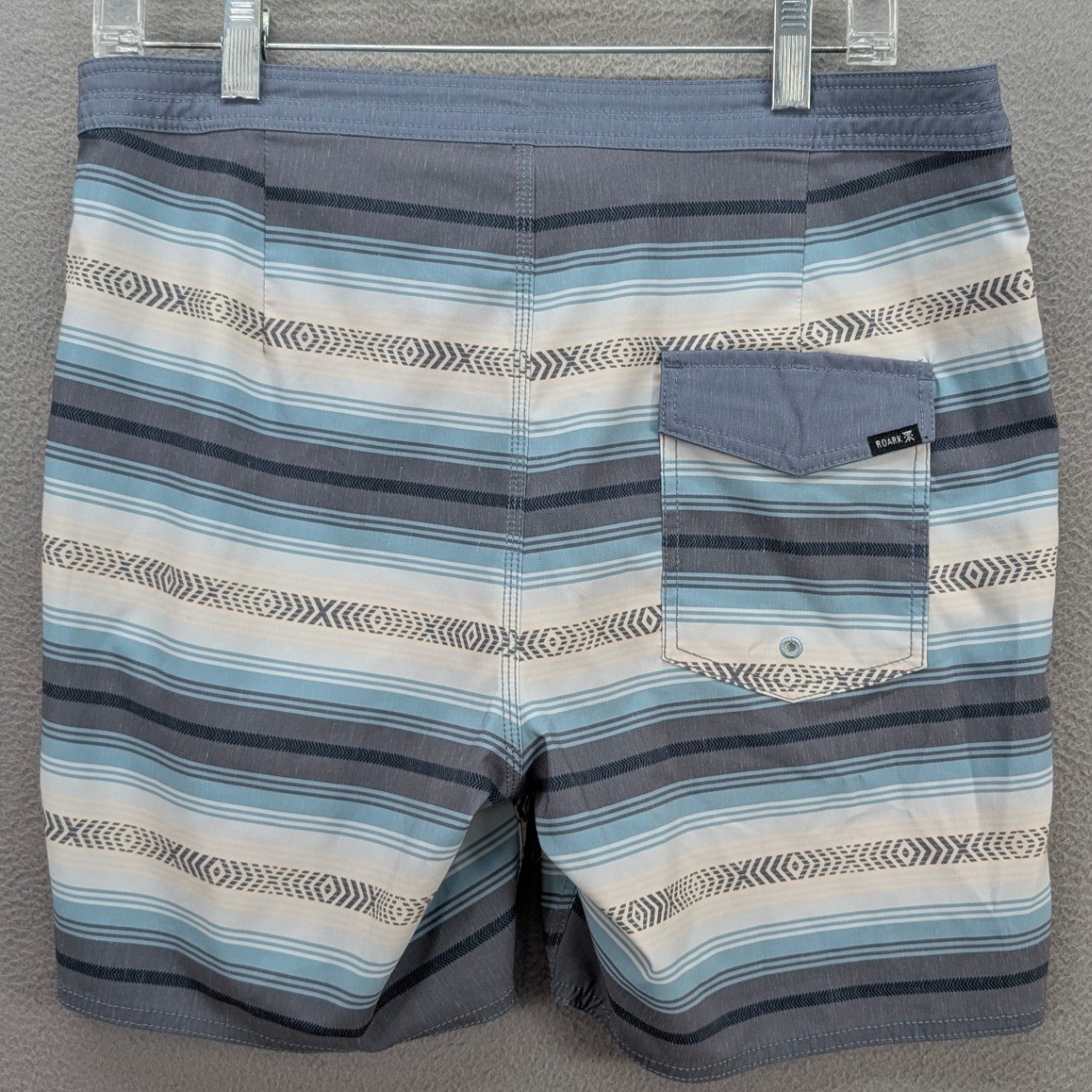 Roark The Chiller Board Shorts Size 30 Striped Blue Gray Swim Trunks Hemp Blend